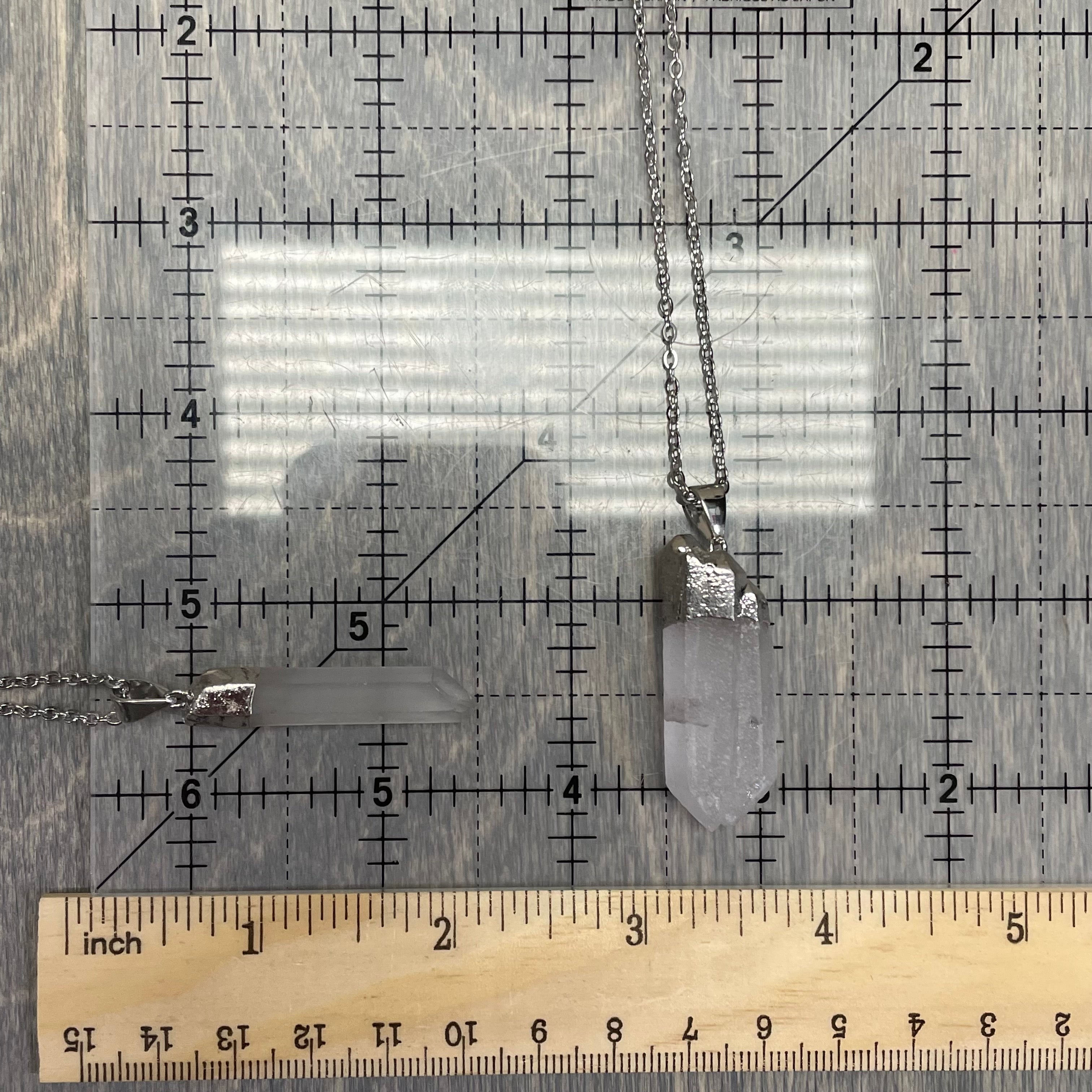 Electroplated Clear Quartz Pendant w Stainless Steel Chain