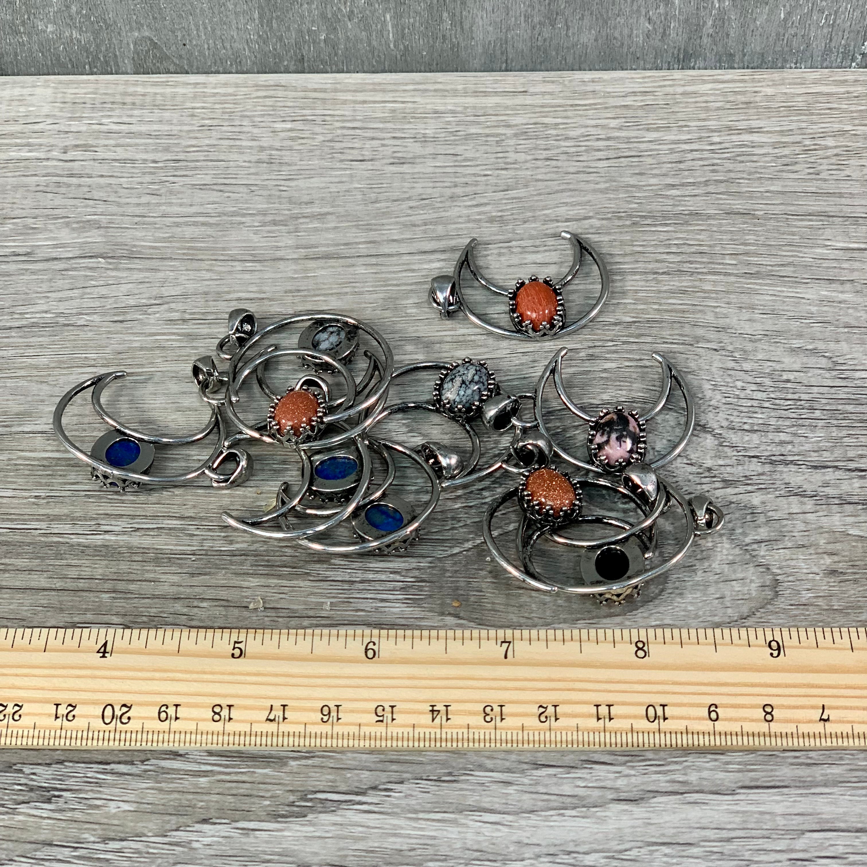 Moon Pendant Necklace – Gunmetal or Silver with Crystal