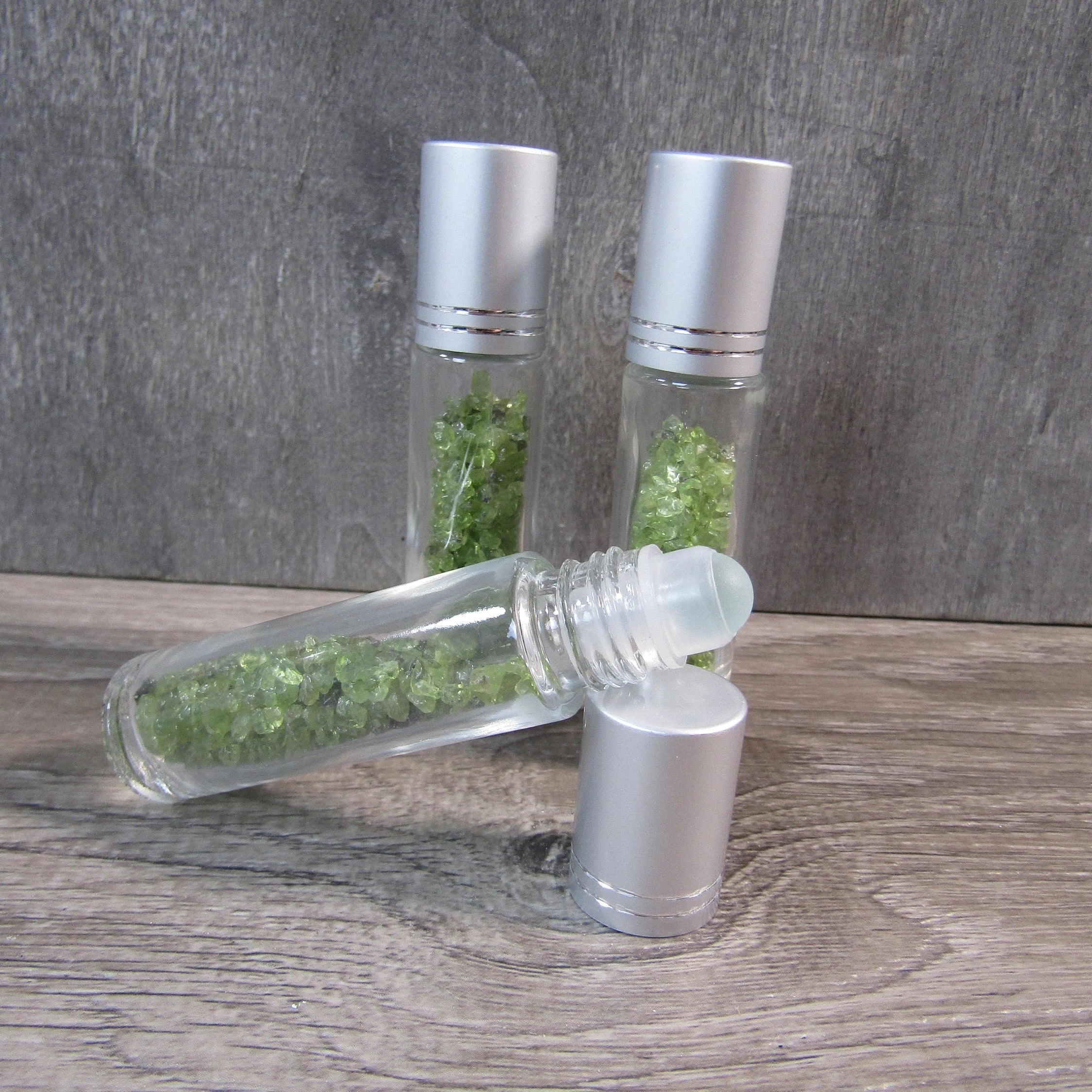 peridot chips in glass essential oil bottles wholesale