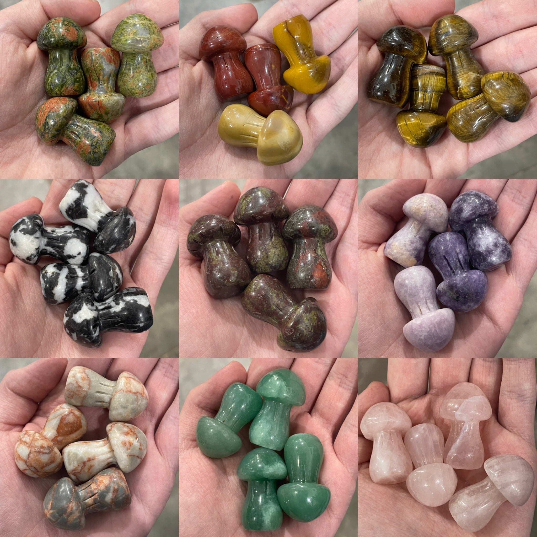 assorted wholesale 1.25 inch crystal mushroom carvings