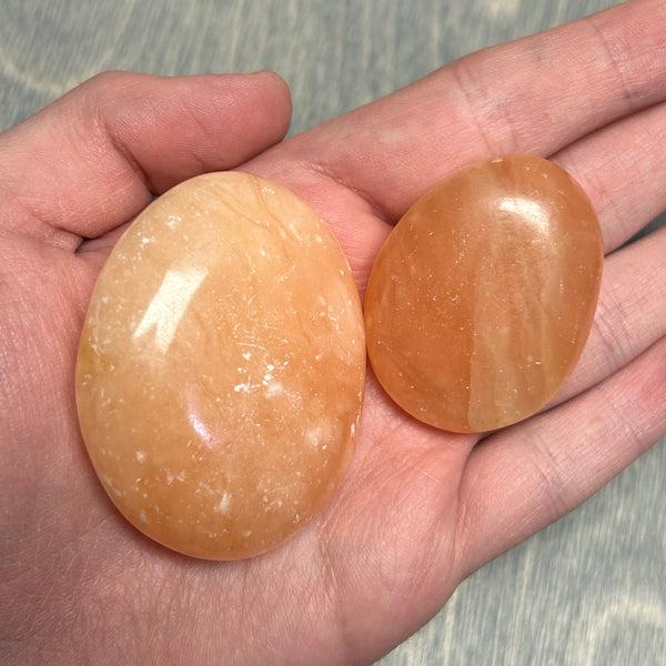 Orange Calcite About 1 1/4" +  Palm Stone