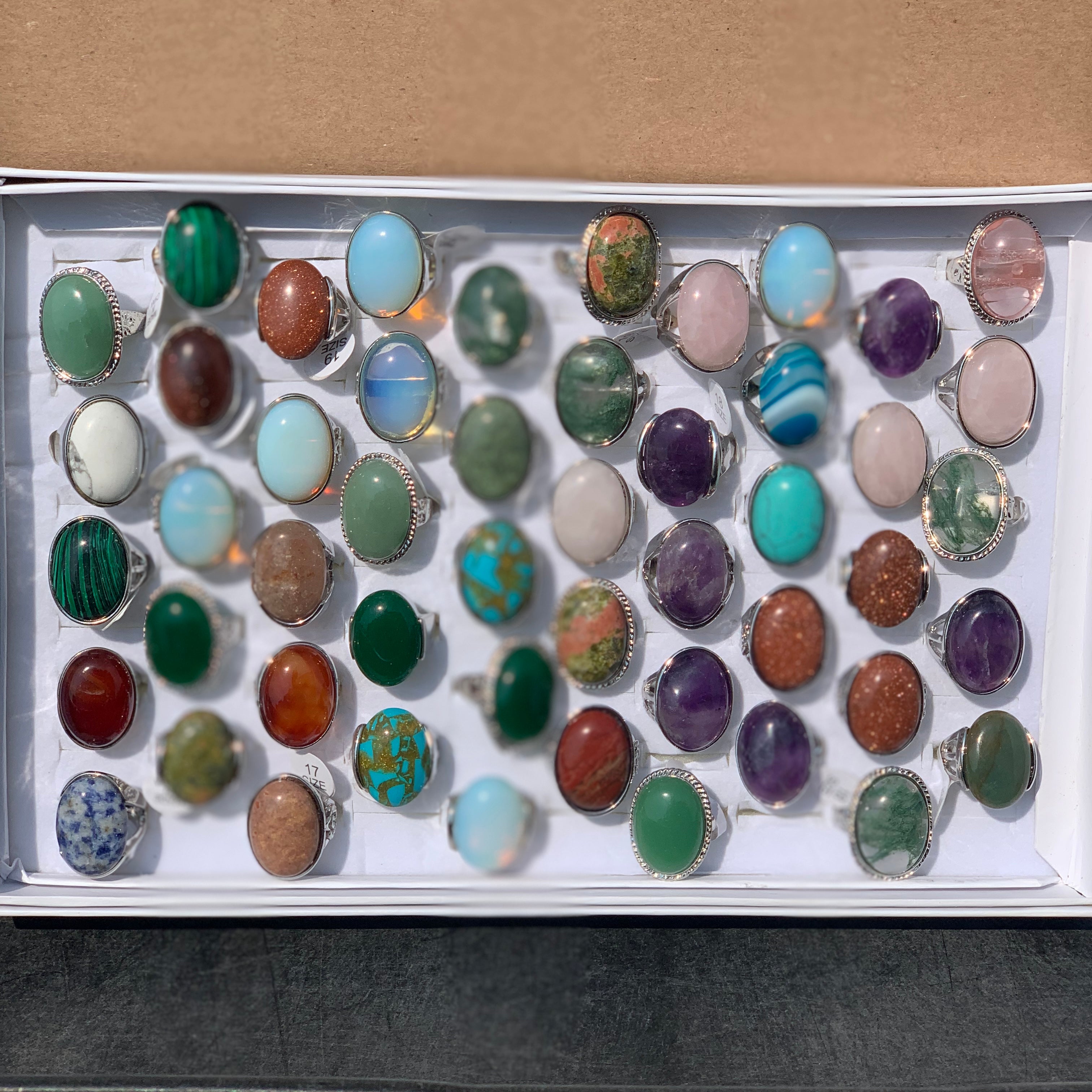 Gemstone Rings Assortment – 100 or 50 Mixed Stone Rings