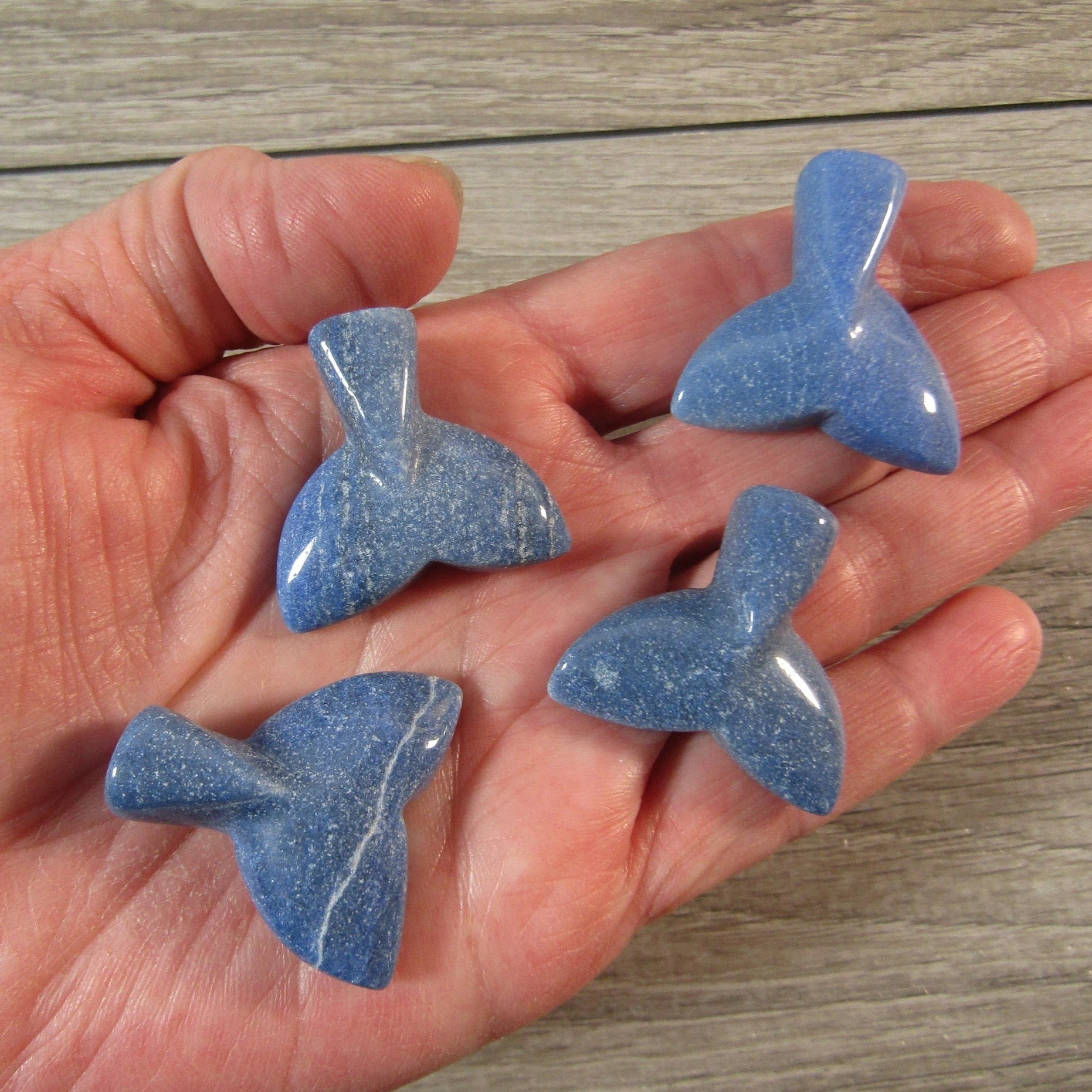 Blue Quartz small gemstone whale or mermaid tail for spiritual boutiques