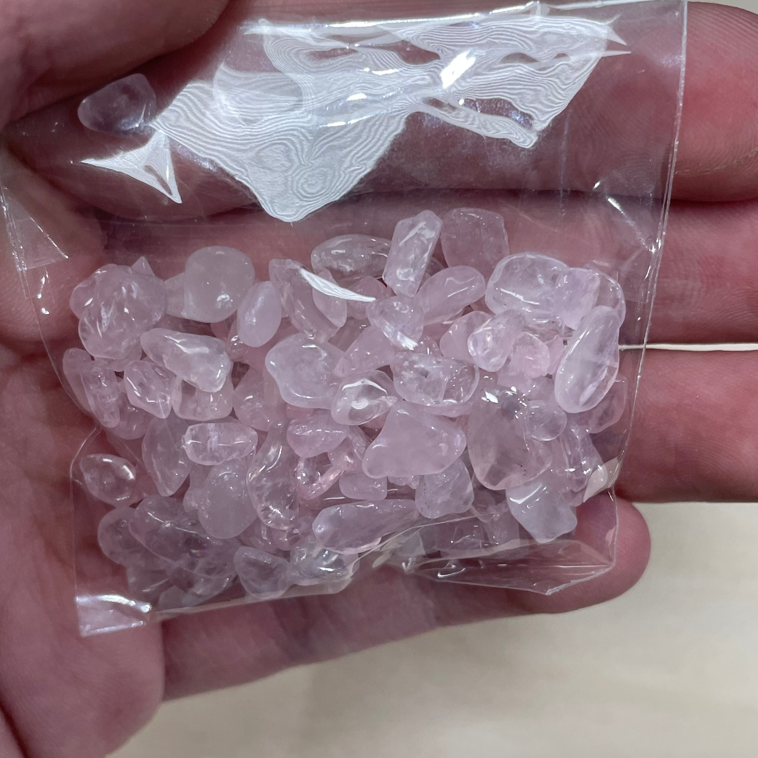Rose Quartz 25-gram bag of gemstone chips bulk