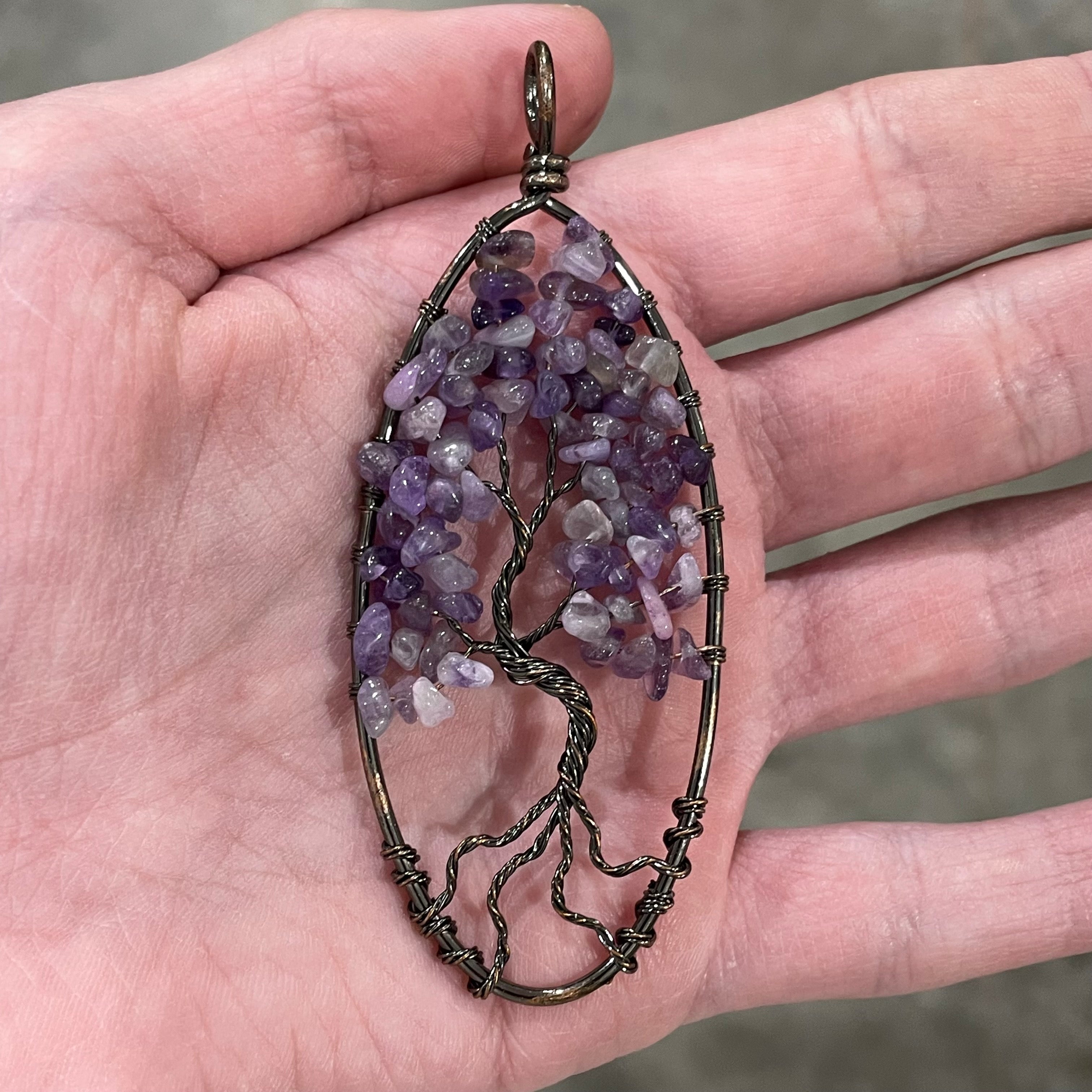 Large Amethyst Oval Tree of Life Pendant in Bronze for wholesale buyers.