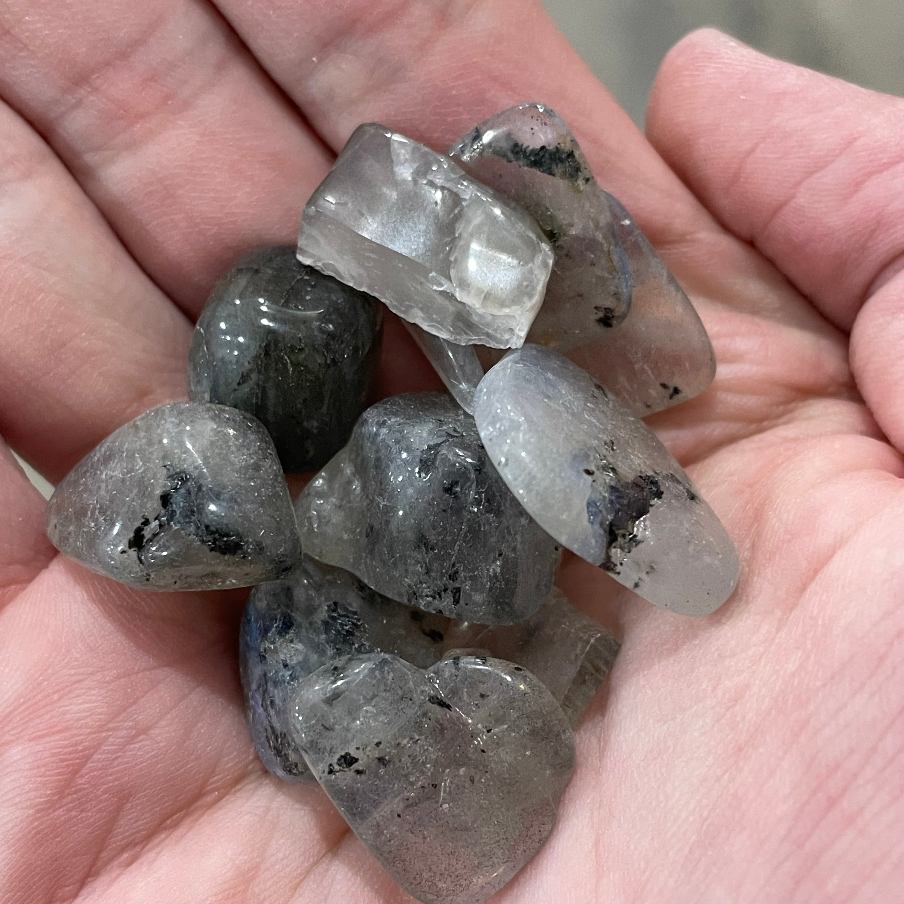 Flat Labradorite tumbled stones in bulk, 1-pound lot