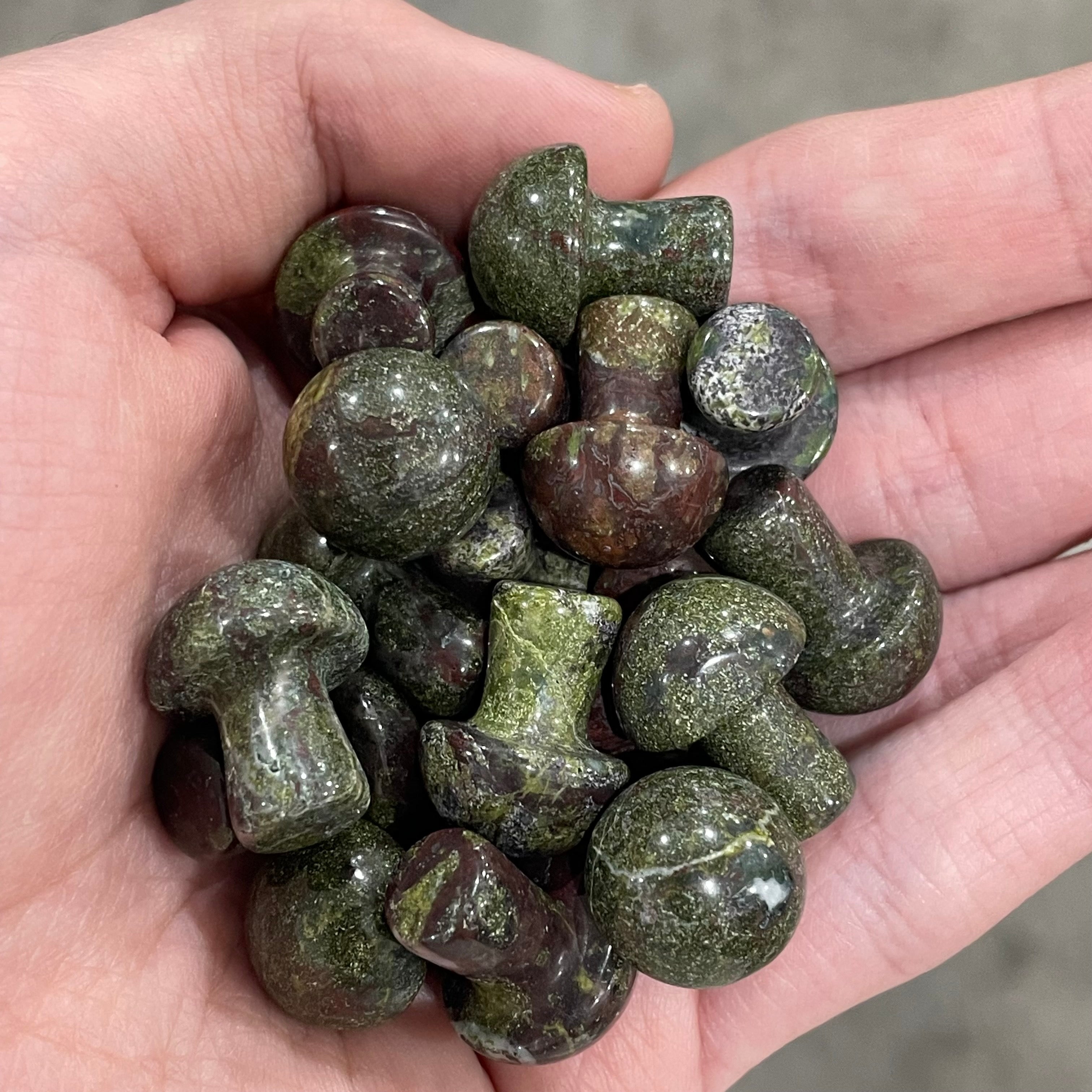 Dragon Bloodstone crystal mushroom carving