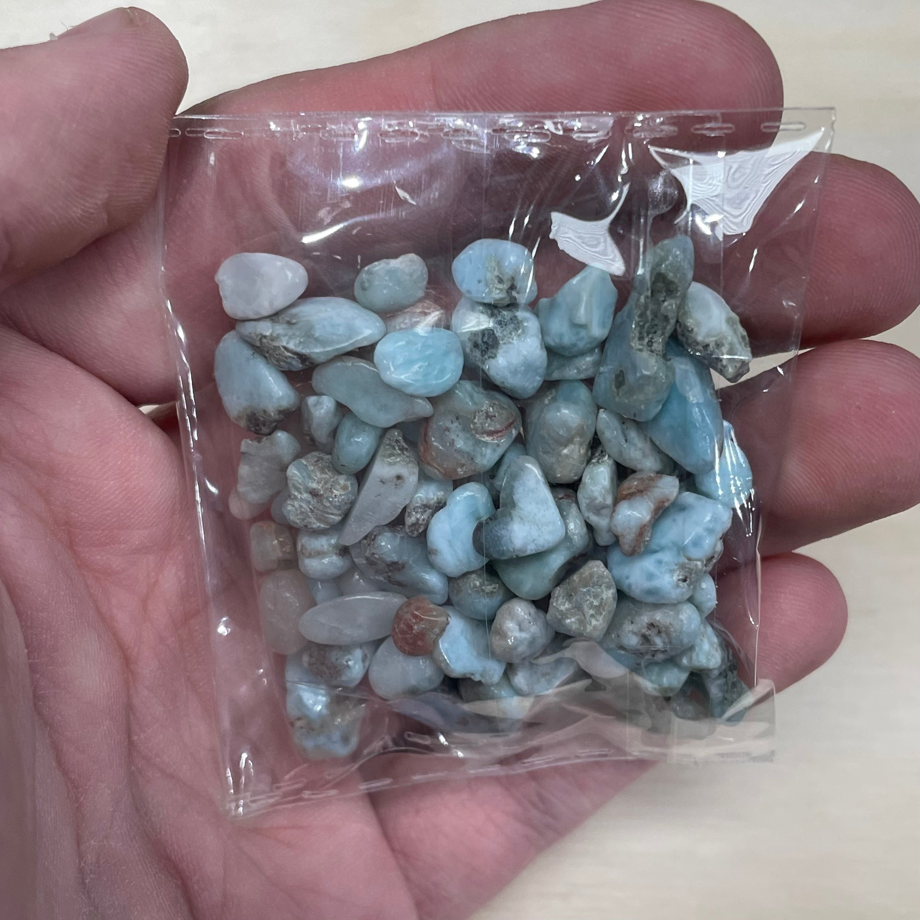 Larimar Small polished gemstone chips in a wholesale lot for rock shops