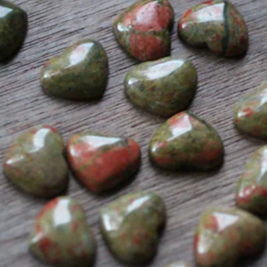 unakite polished flat back gemstone heart cabochon