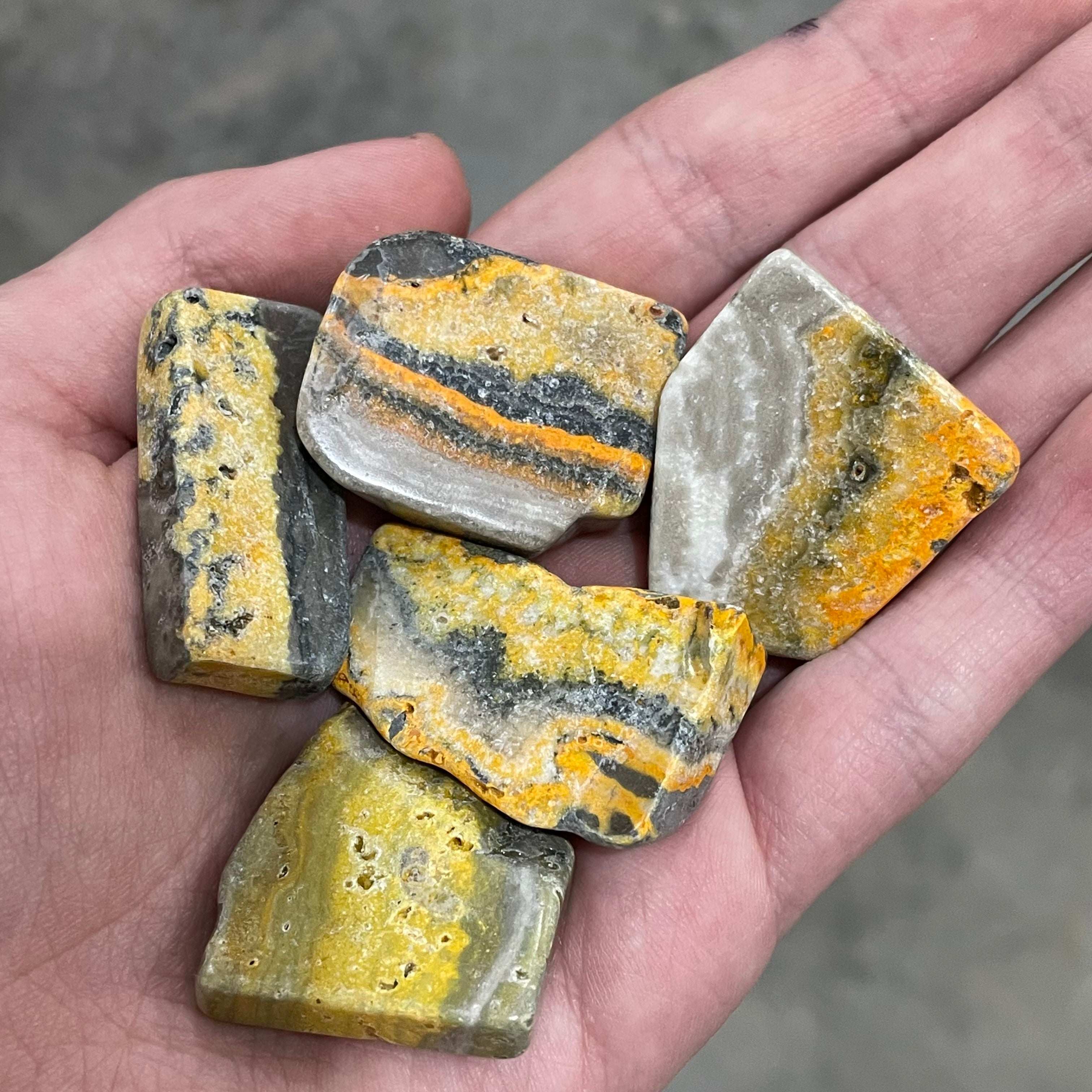 Wholesale lot of Bumblebee Jasper slabs for crystal collectors and resale.