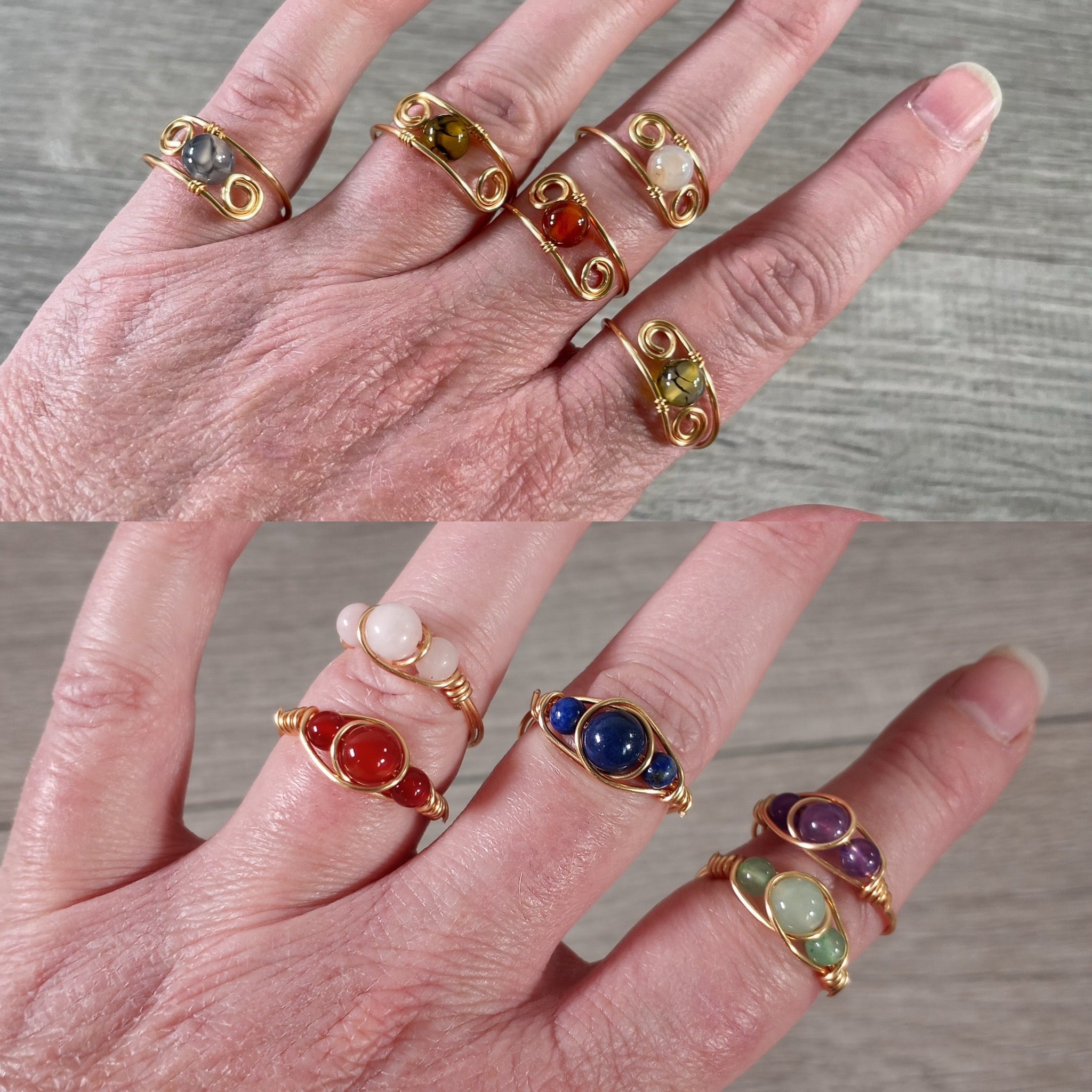 Gemstone Assorted Stone Gold Plated Copper Wire Rings