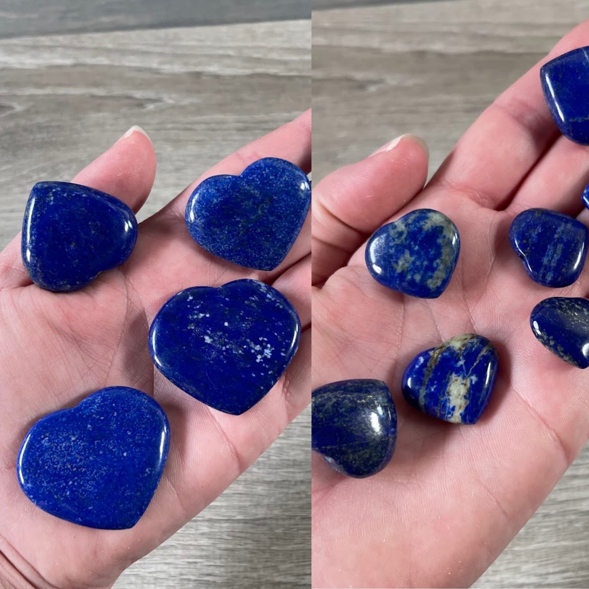 Lapis Lazuli pocket heart stones from Afghanistan, deep blue crystal hearts wholesale