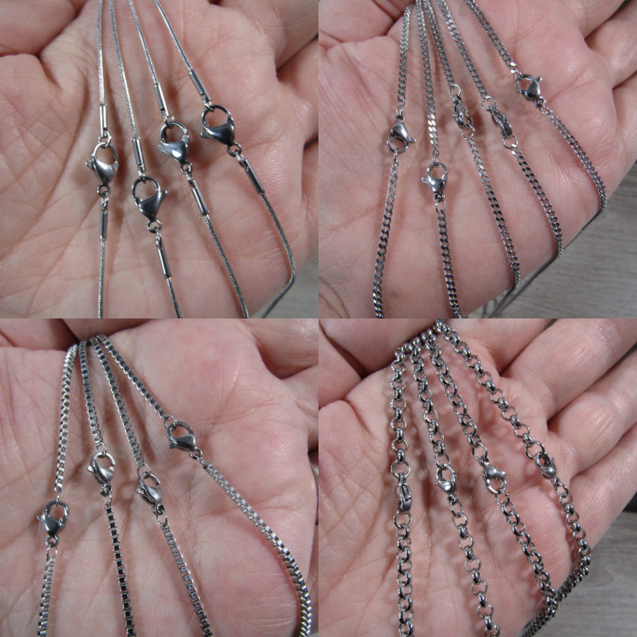 Stainless steel chains in assorted styles for crystal pendants – bulk wholesale jewelry supply
