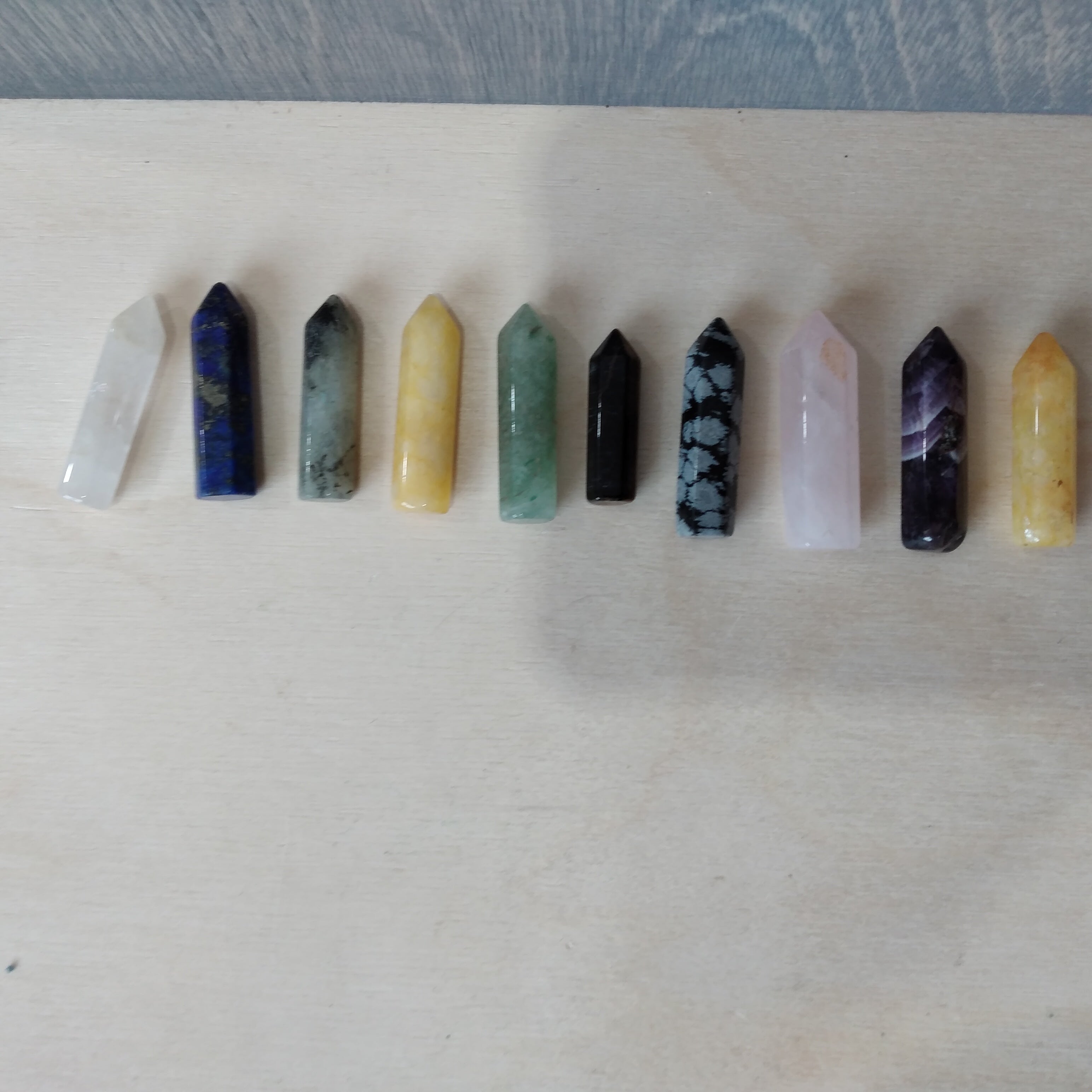 Mini crystal wands and obelisks in assorted gemstones for crafting and resale