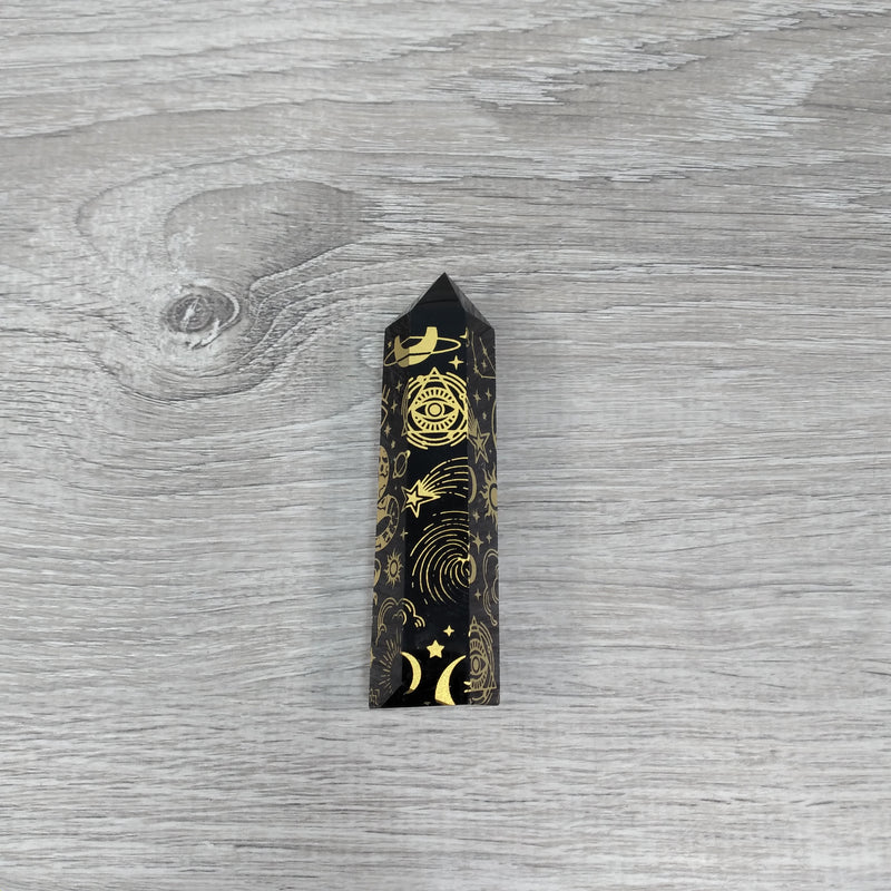 Etched Black Obsidian Obelisk- Various Styles