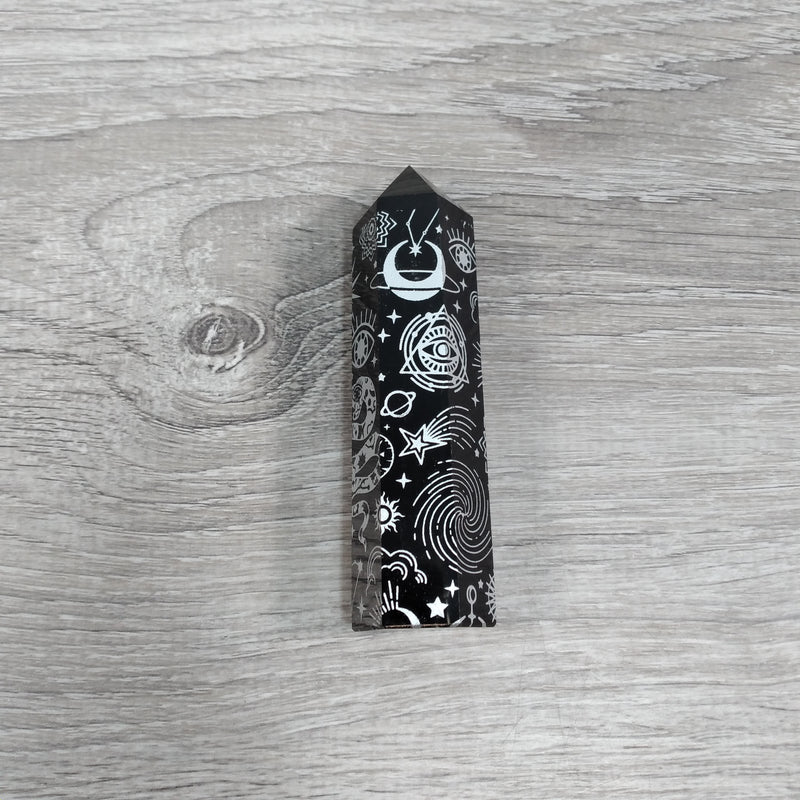 Etched Black Obsidian Obelisk- Various Styles