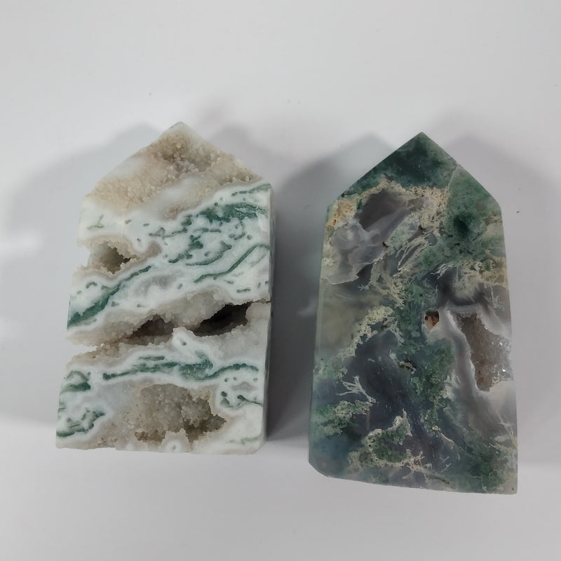 Moss Agate 4 Sided Obelisk Tower