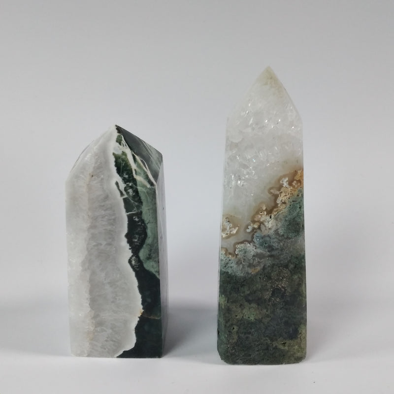 Moss Agate 4 Sided Obelisk Tower