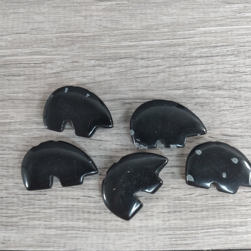 Set of 5 Snowflake Obsidian Bear Beads