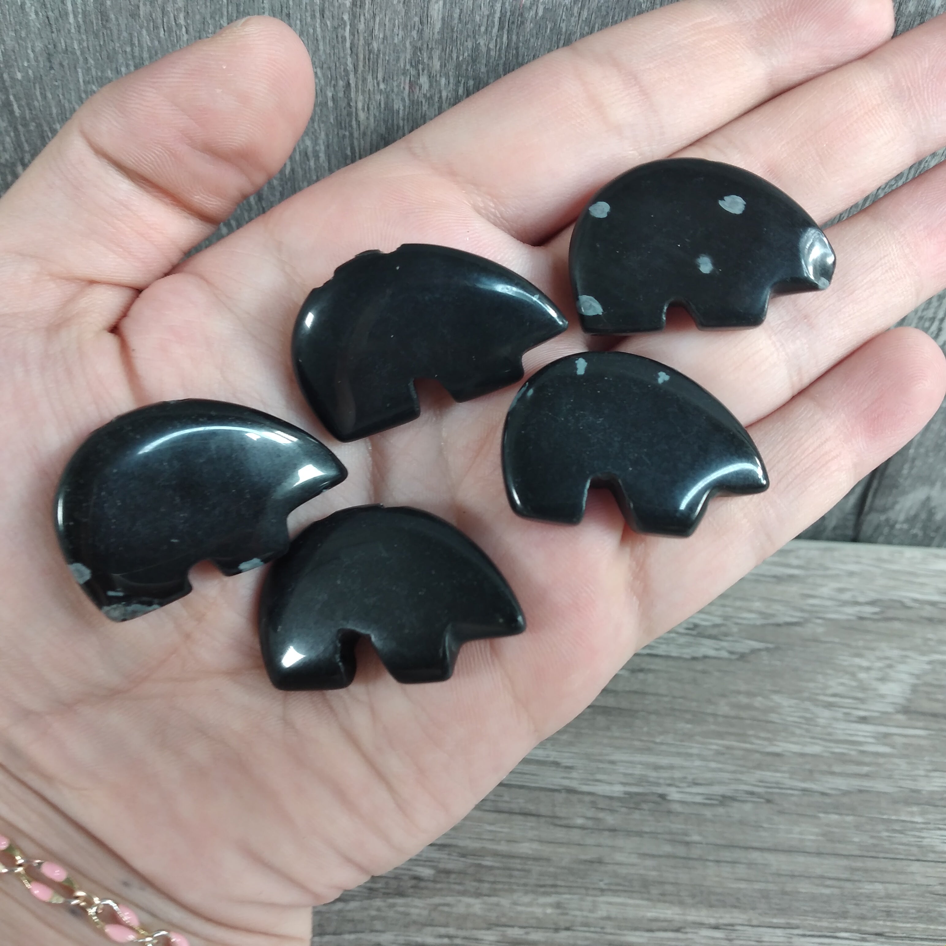 Set of 5 Snowflake Obsidian Bear Beads