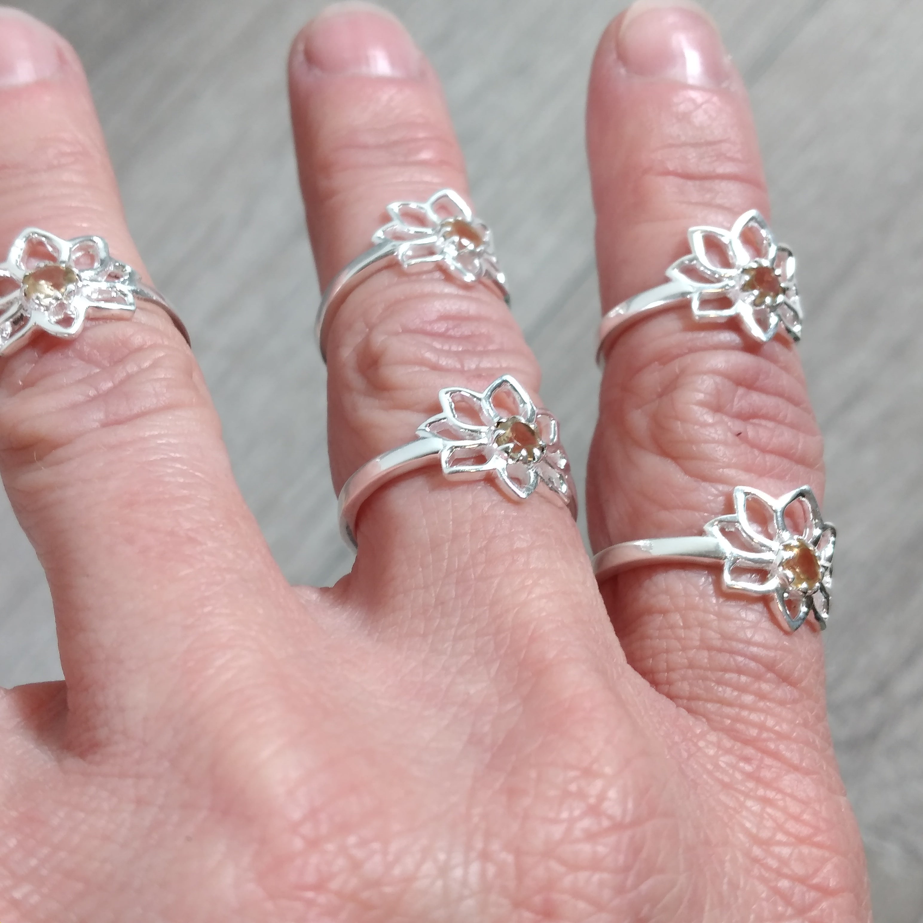 Sterling Silver ring with Lotus Flower setting and citrine center stone