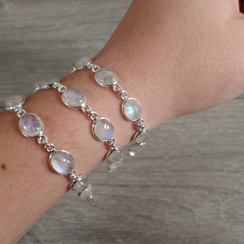 rainbow moonstone oval in shape sterling silver bracelet