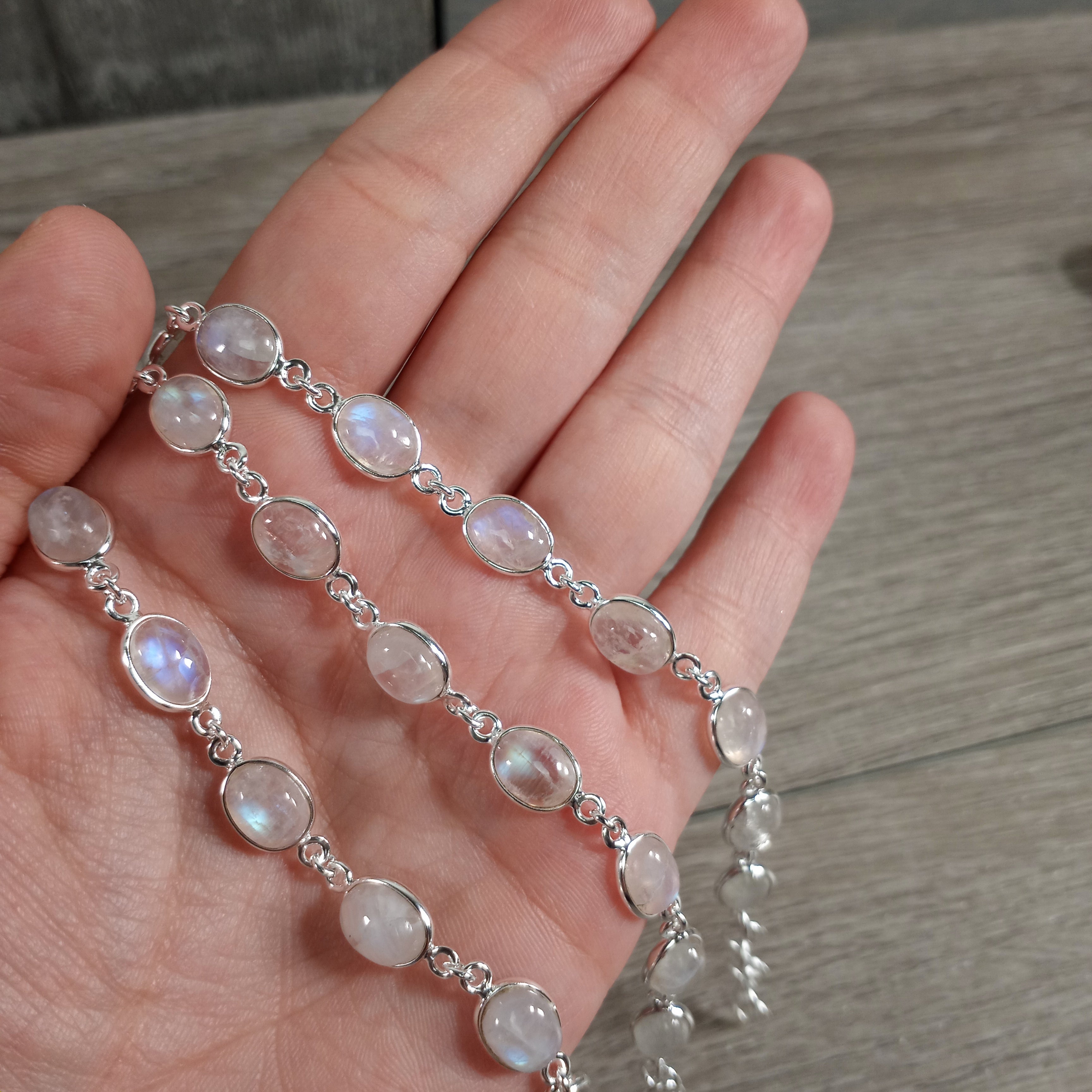 Gemstone Sterling Silver Bracelet Rainbow Moonstone Adjustable