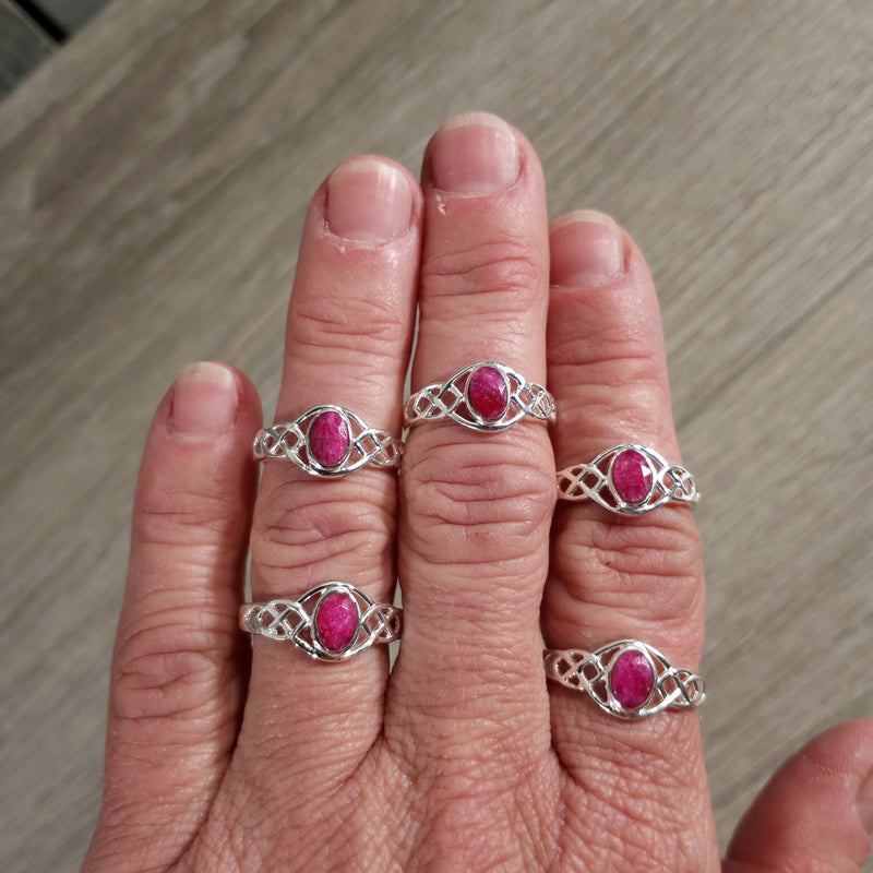 Sterling Silver Ring with Celtic Double Trinity band and ruby center stone