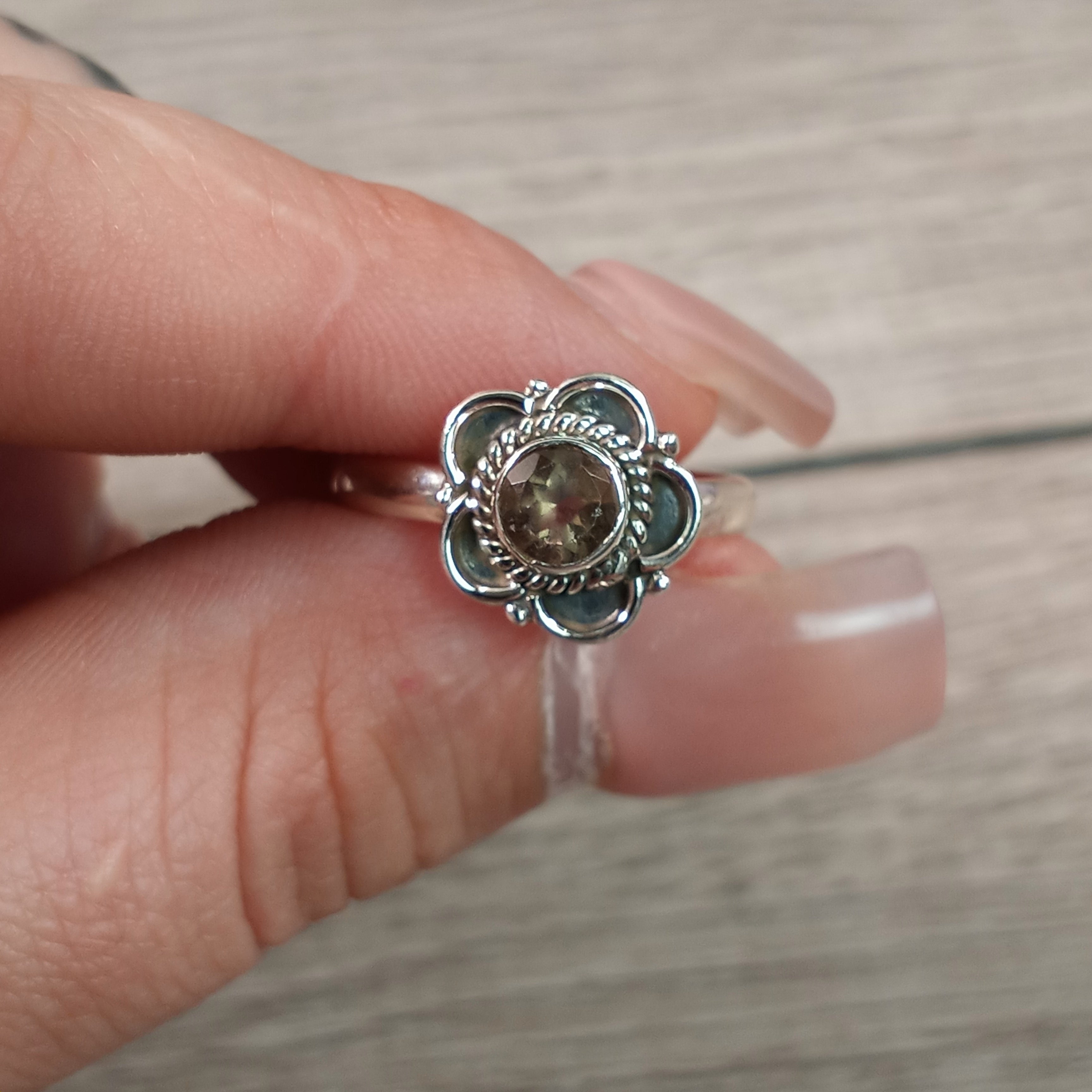 Gemstone Ring Sterling Silver Boho Flower