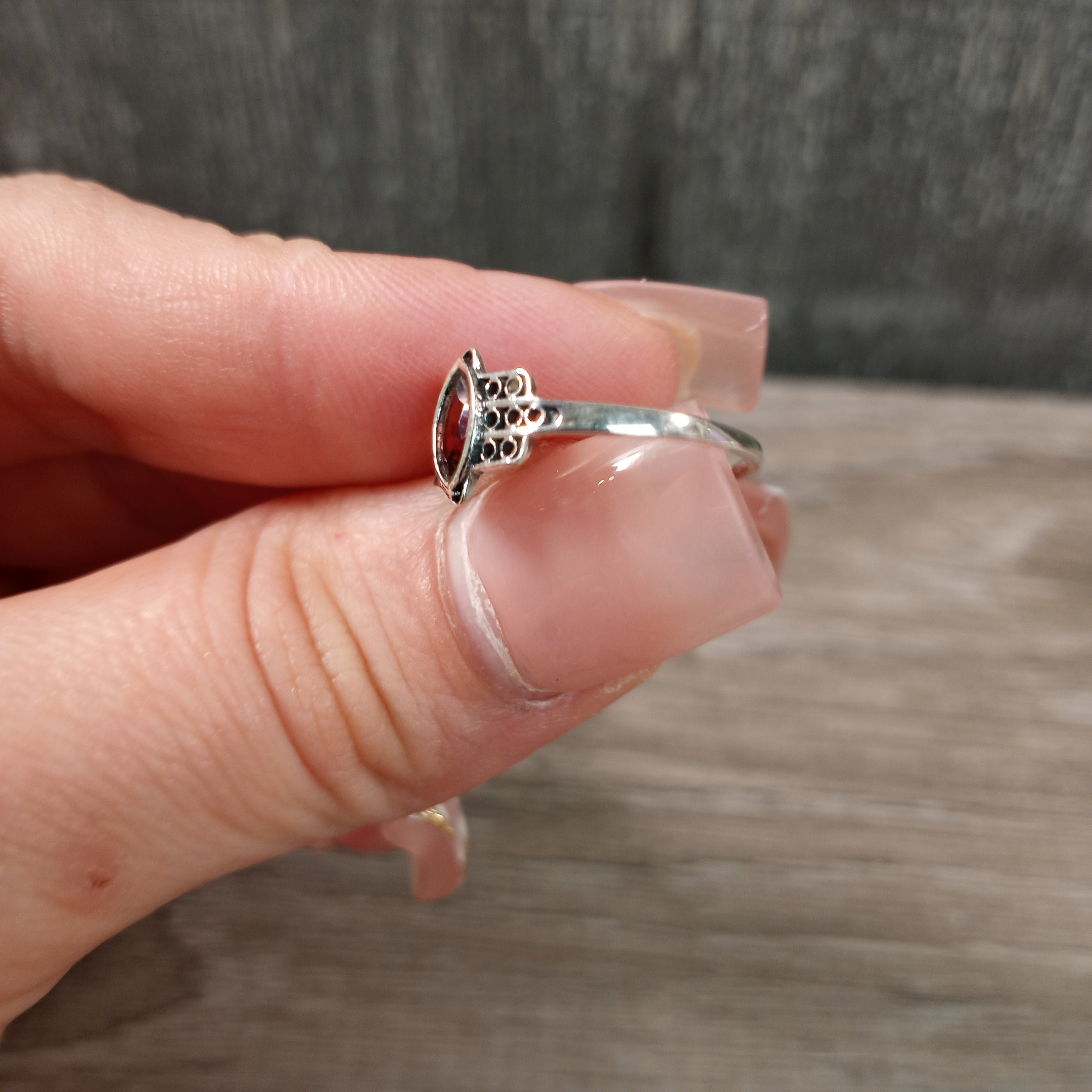 Gemstone Sterling Silver Ring Hamsa Hand Boho