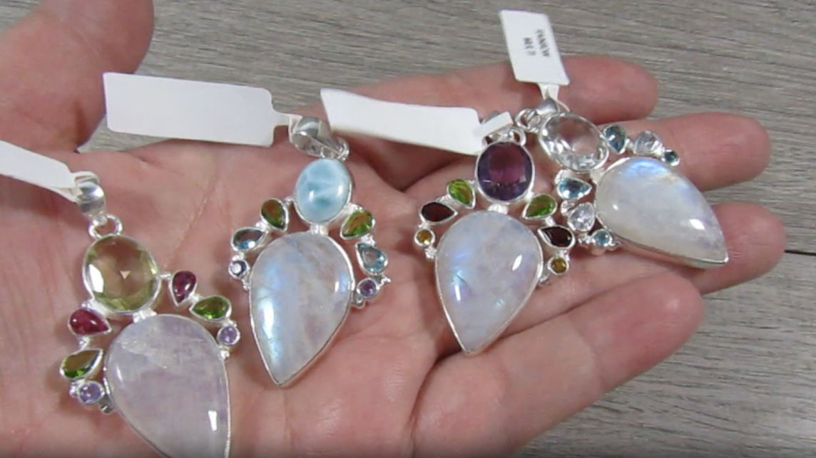 Rainbow Moonstone Sterling Silver Pendant