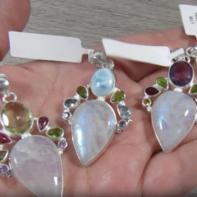 Rainbow Moonstone Sterling Silver Pendant for crystal shop resale