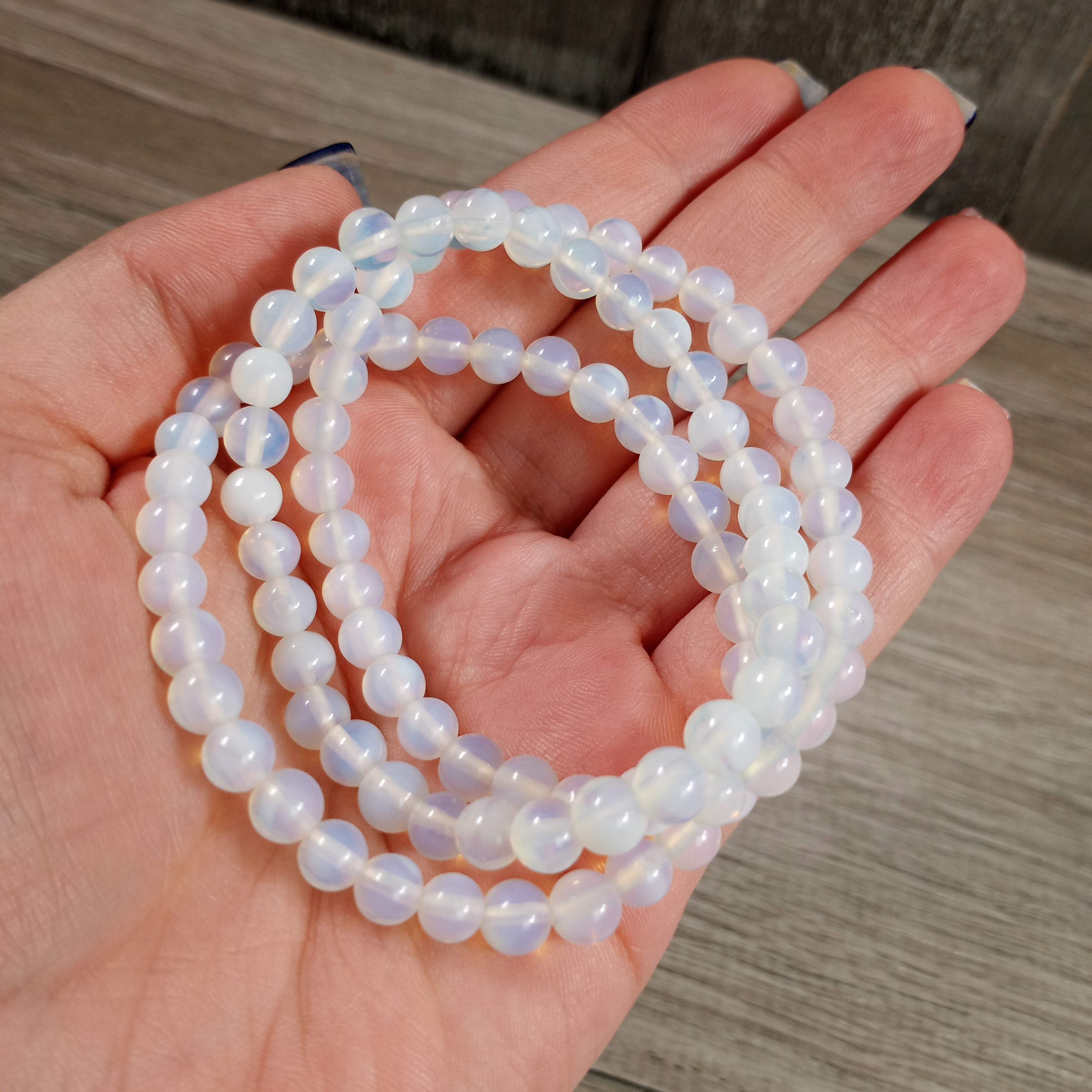 Stretchy bracelet made from 6mm round opalite beads