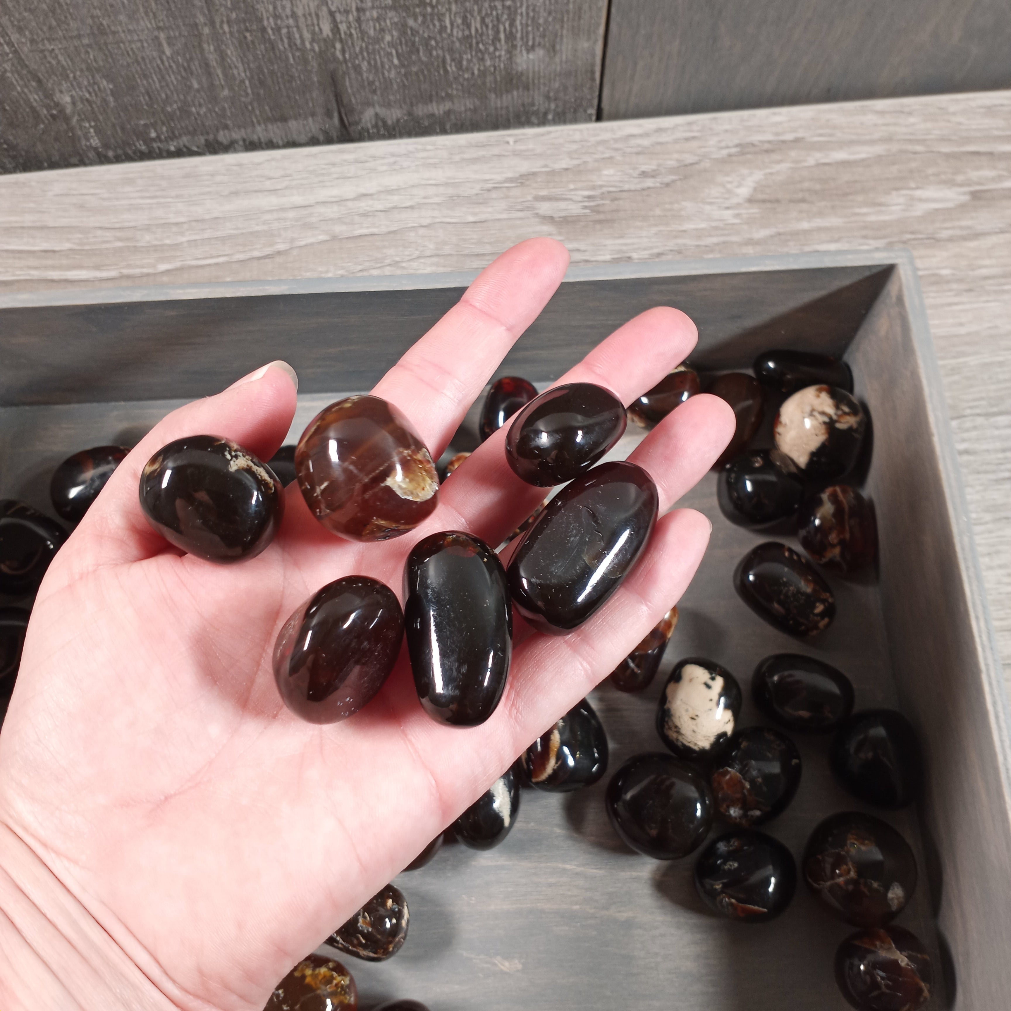 Wholesale polished black amber tumbled stones for energy healing