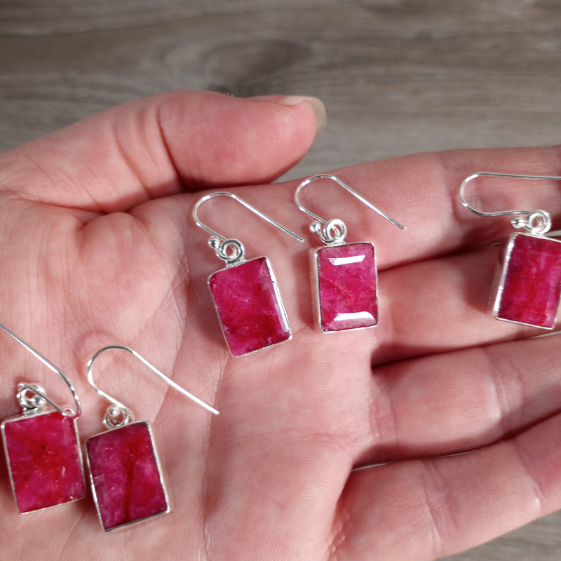 Ruby Earrings Rectangle Sterling Silver 925