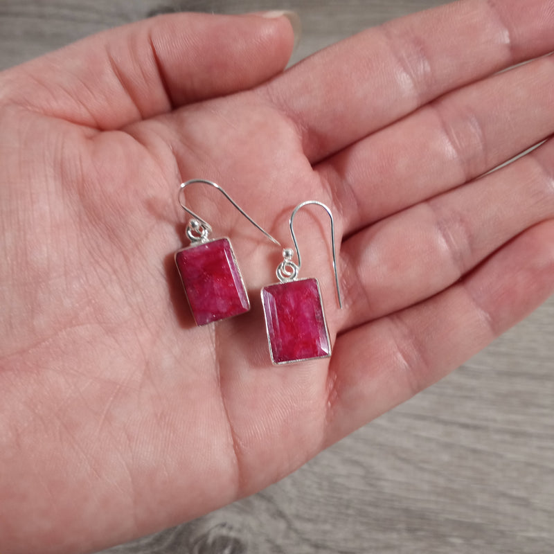 Ruby Earrings Rectangle Sterling Silver 925