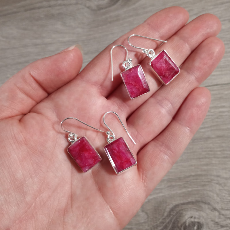 Ruby Earrings Rectangle Sterling Silver 925