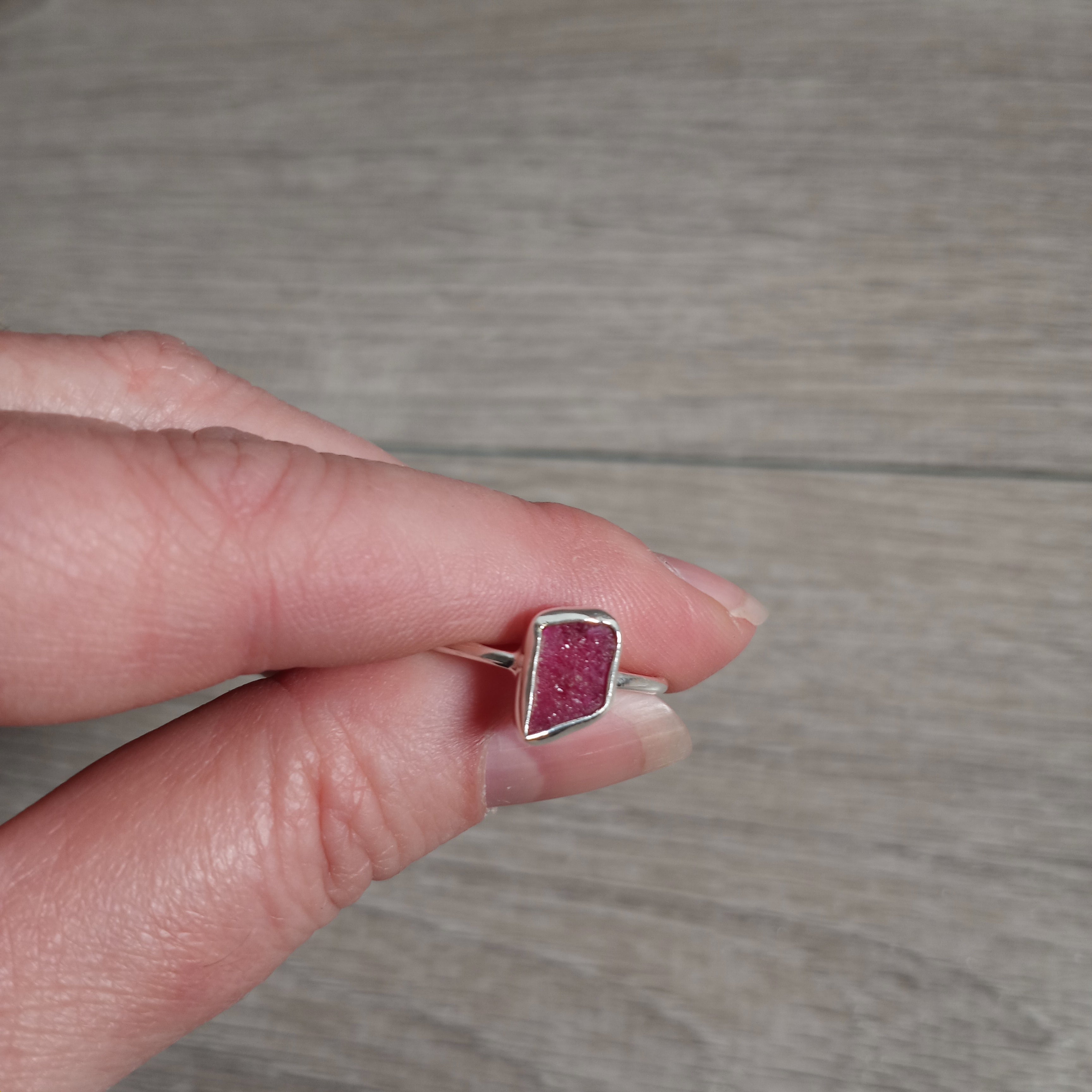 Ruby Sterling Silver Ring Raw Crystal Hippie Style