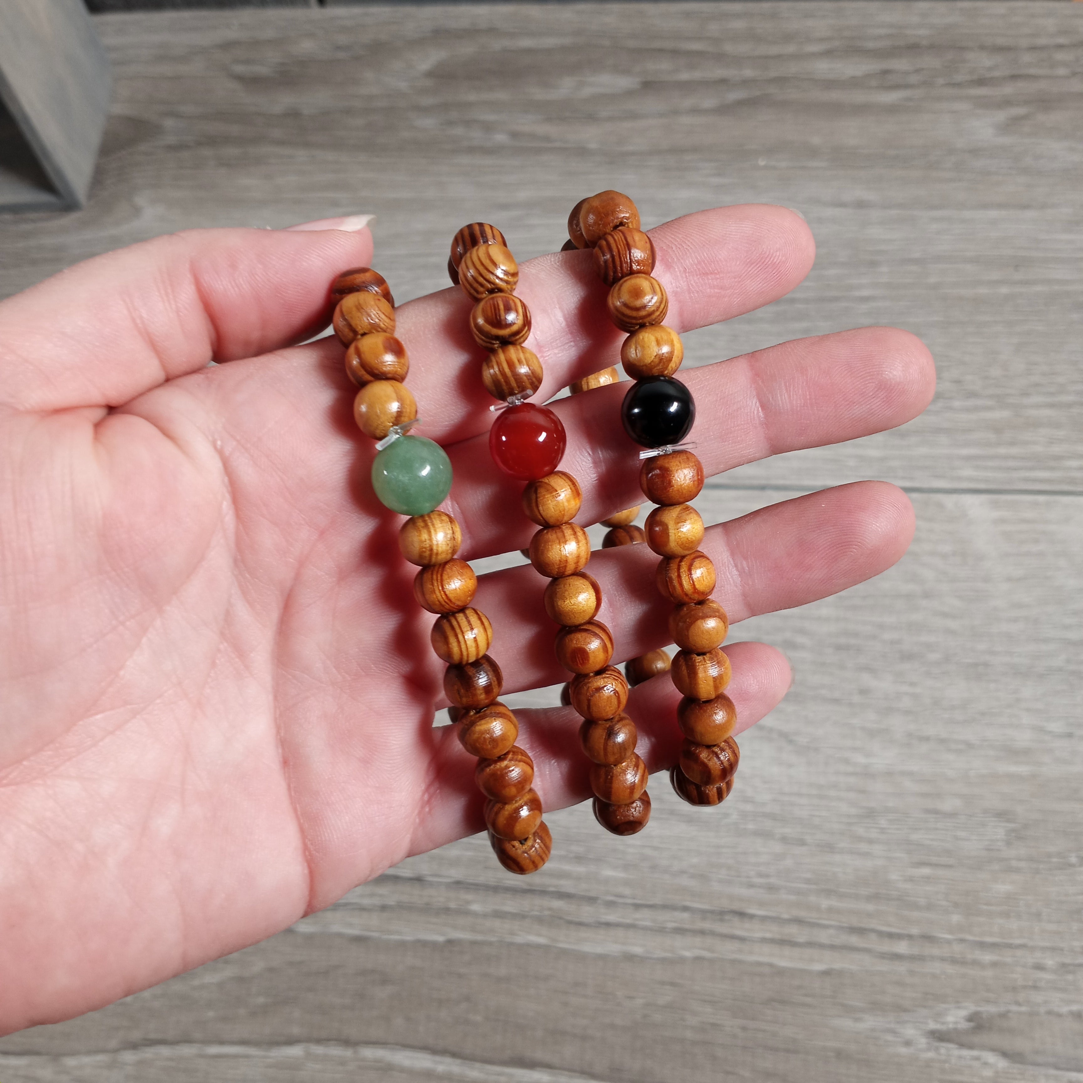 Assorted Gemstone with Wood Beads Bracelet Stretchy String