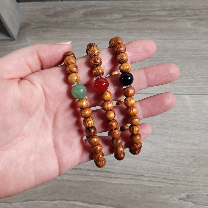 Assorted Gemstone with Wood Beads Bracelet Stretchy String