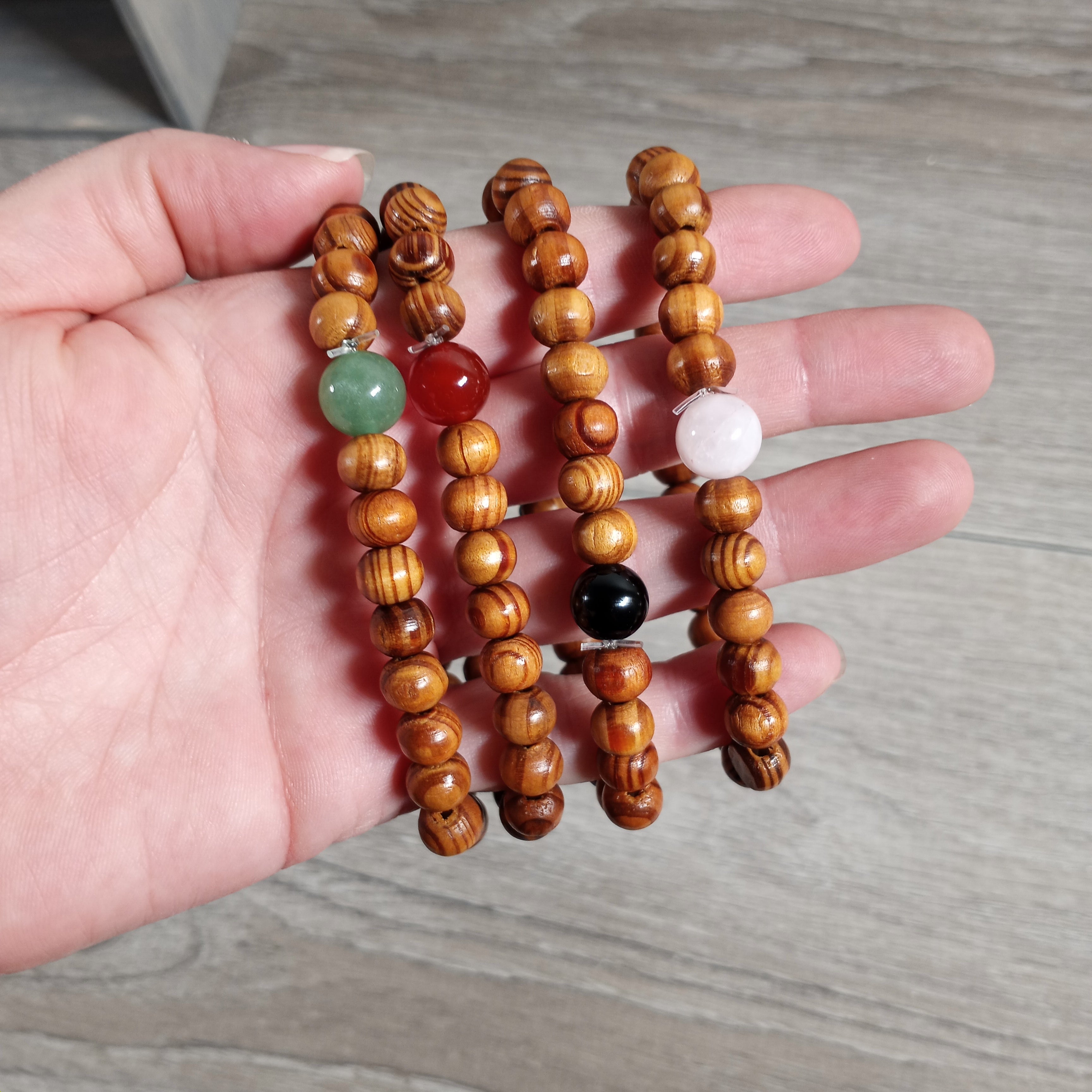 Assorted Gemstone with Wood Beads Bracelet Stretchy String