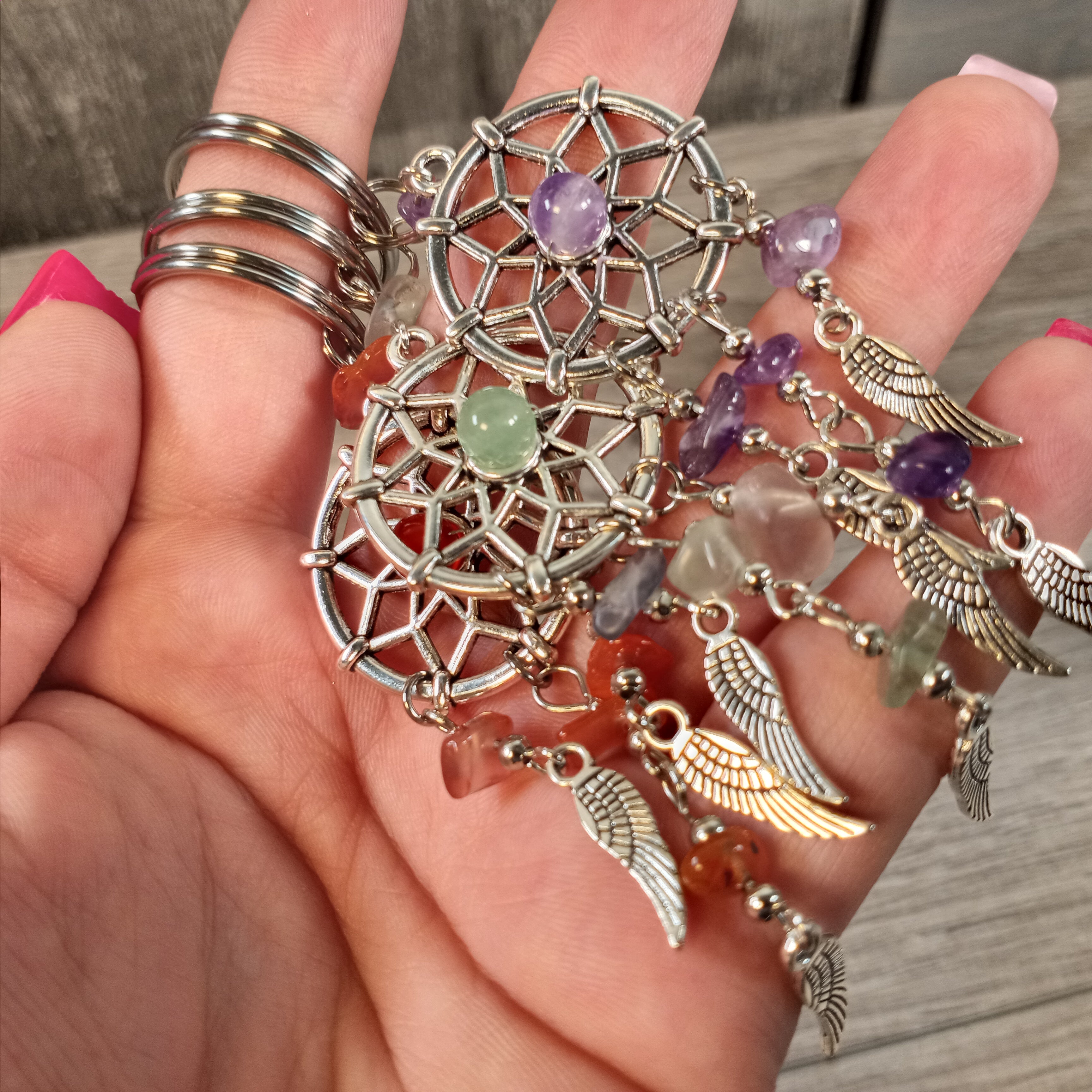 Assorted Dream Catcher Keychain with Gemstones