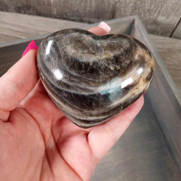 Black Moonstone Heart approx 3 inches