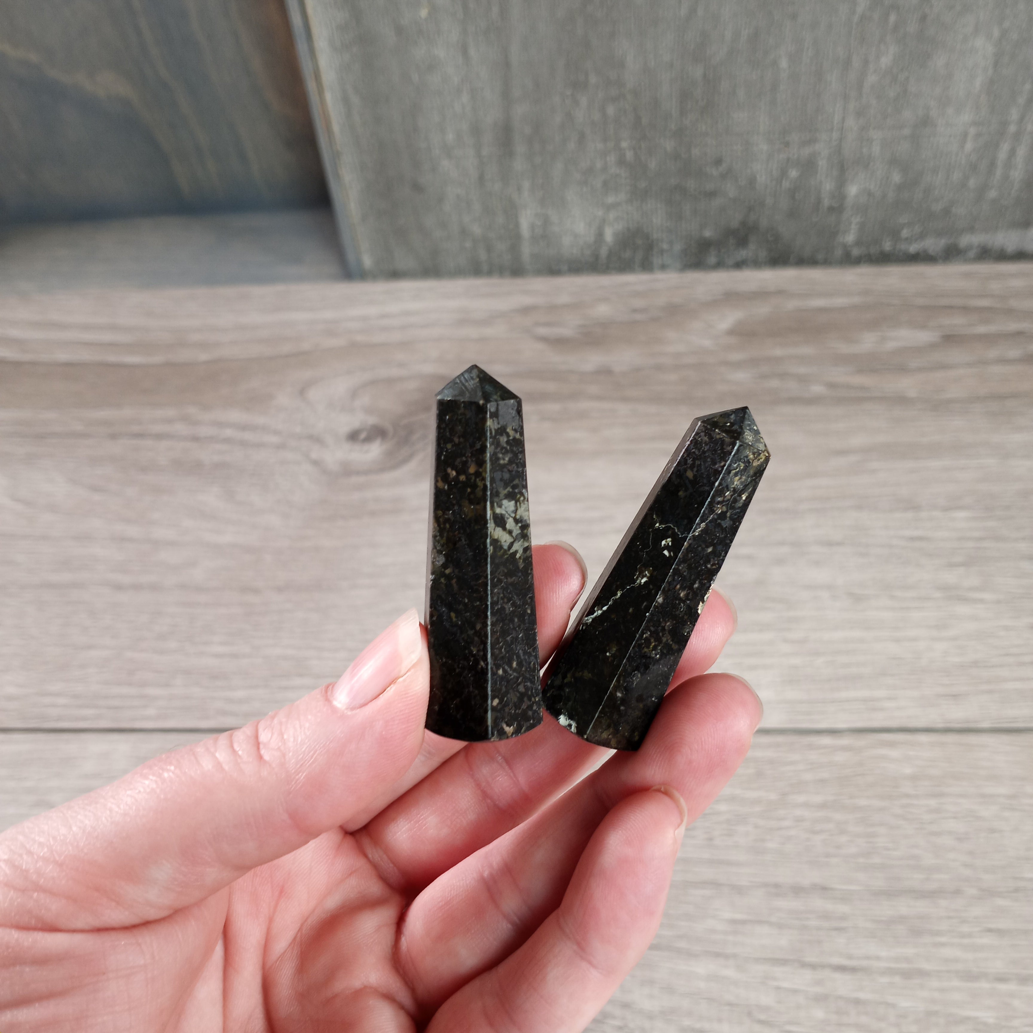 Nuummite Obelisk Faceted Egyptian Style 1.75 inch plus