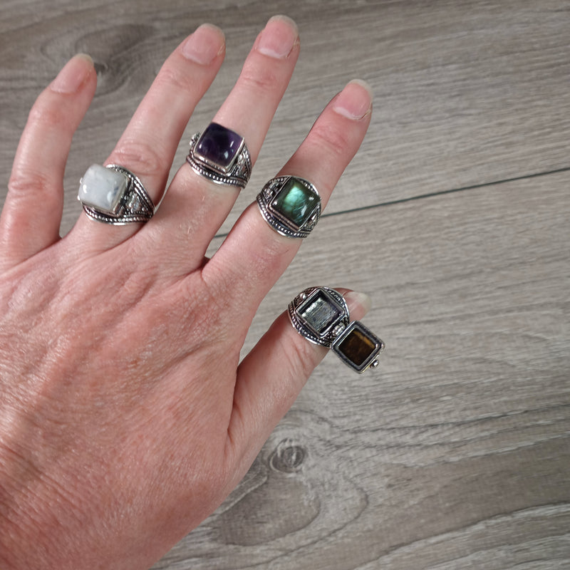 Assorted Gemstone Rings in Pot Metal