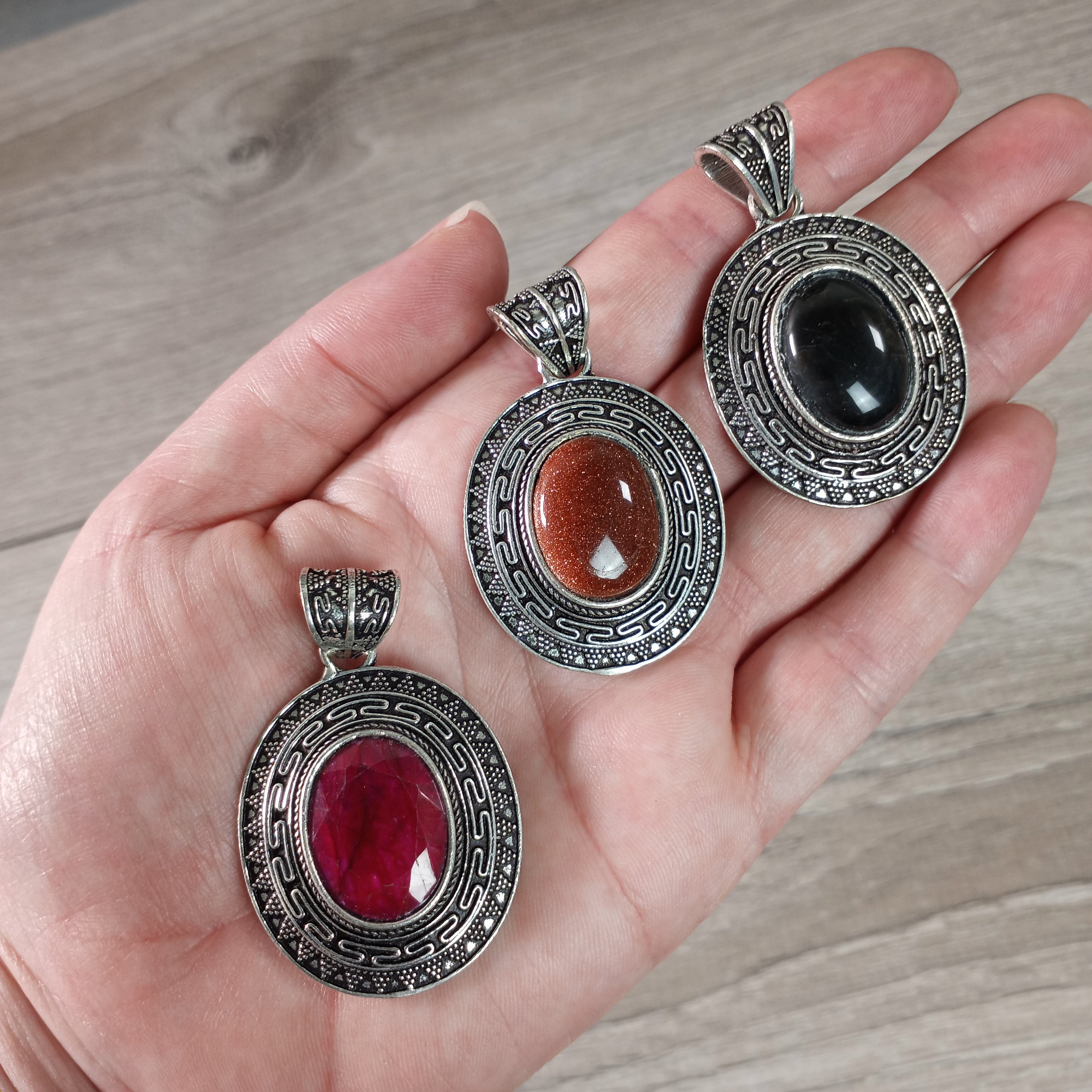 Gemstone Tibetan Style Pendants in Pot Metal