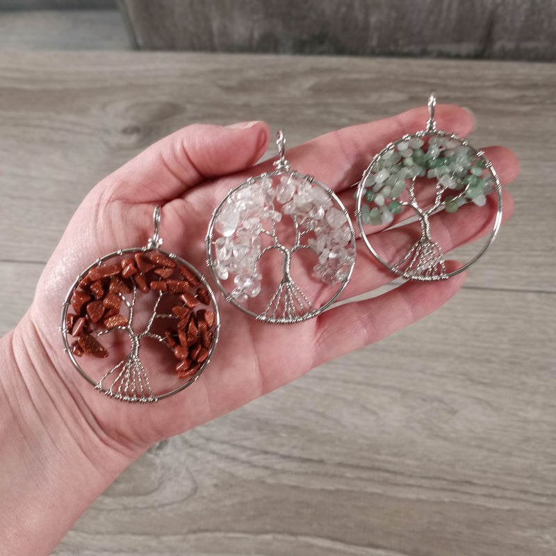 Gemstone Pendants Tree of Life with Pot Metal