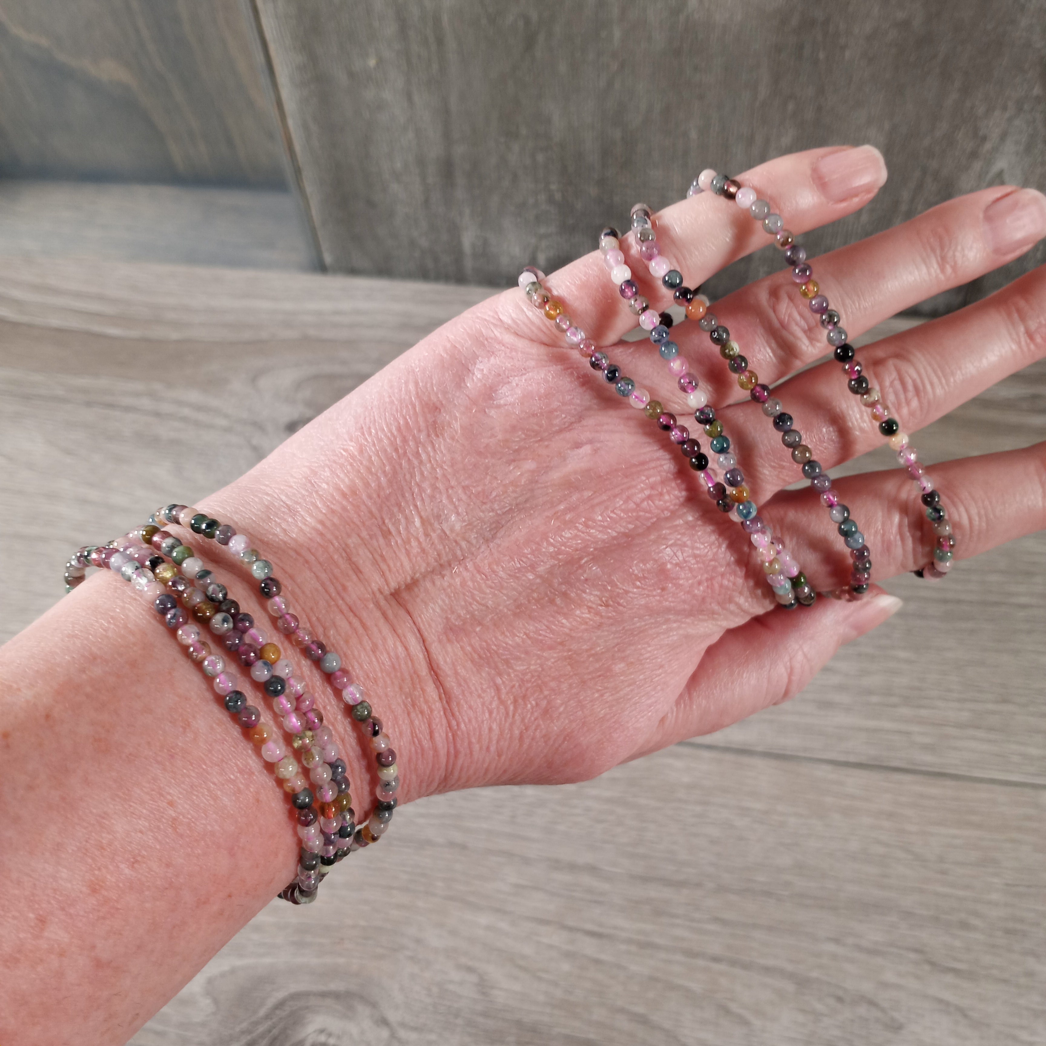 Wrapping style bracelet in multi tourmaline.