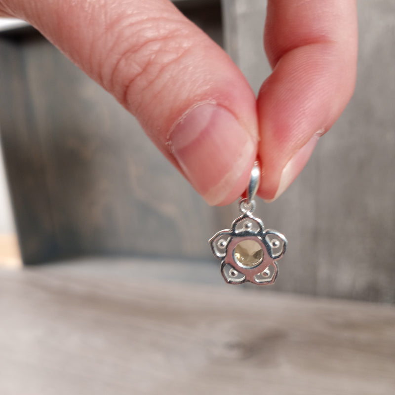 Gemstone Flower Charm Pendant Sterling Silver