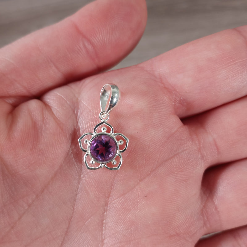 Gemstone Flower Charm Pendant Sterling Silver